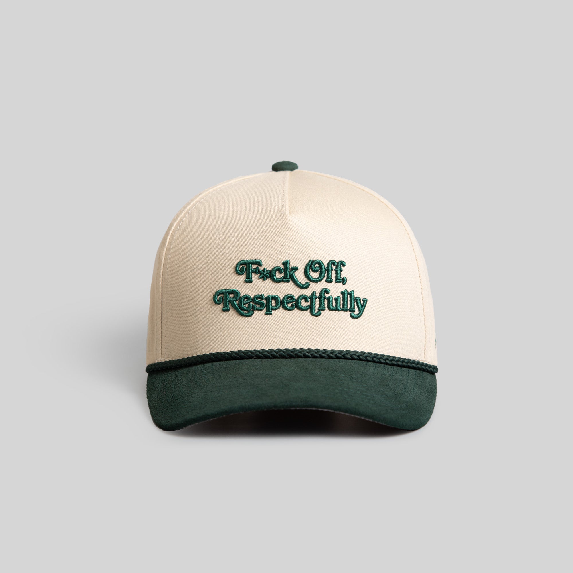 RESPECTFULLY SAND FG GREEN TWILL/SUEDE TRUCKER HAT