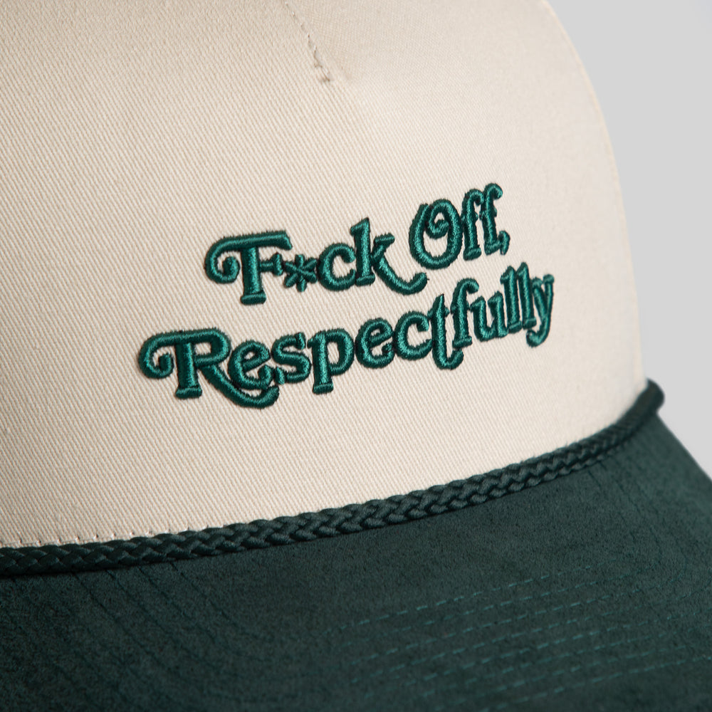 RESPECTFULLY SAND FG GREEN TWILL/SUEDE TRUCKER HAT