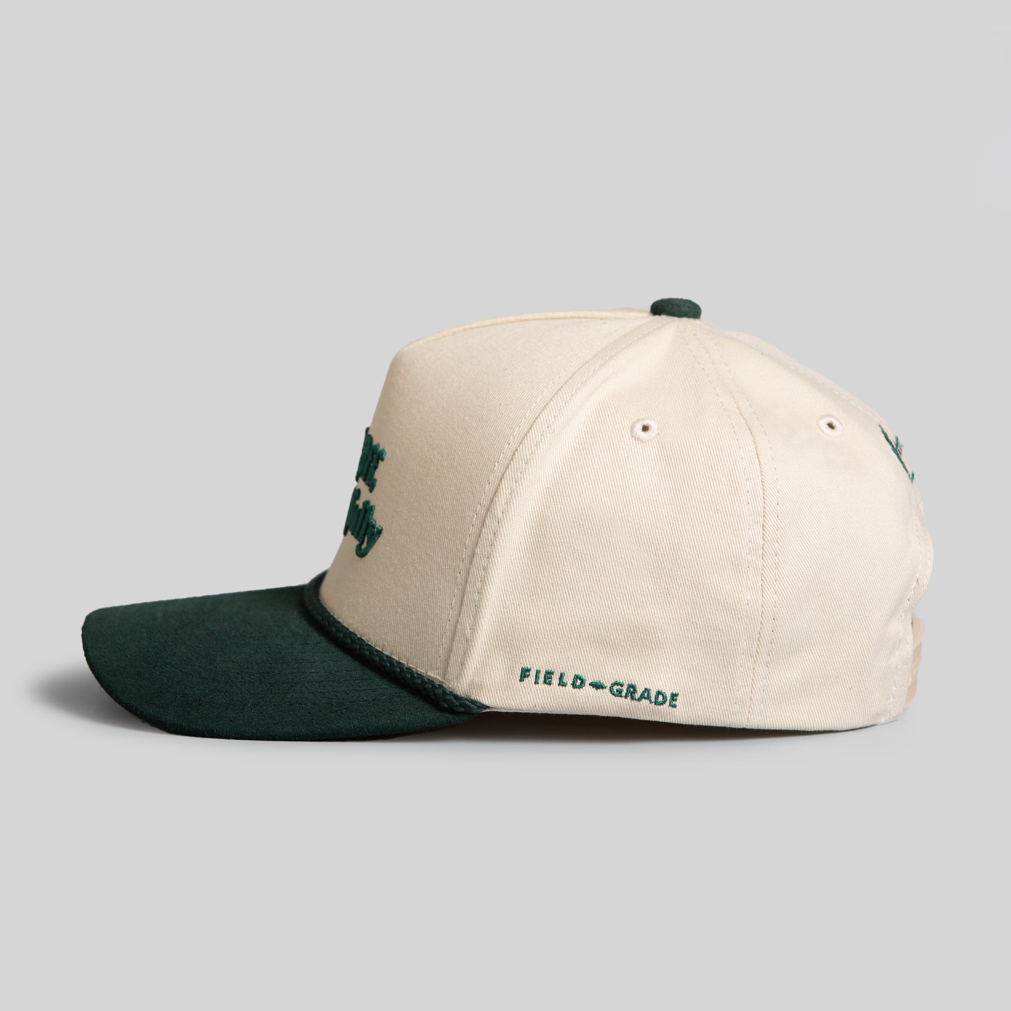 RESPECTFULLY SAND FG GREEN TWILL/SUEDE TRUCKER HAT