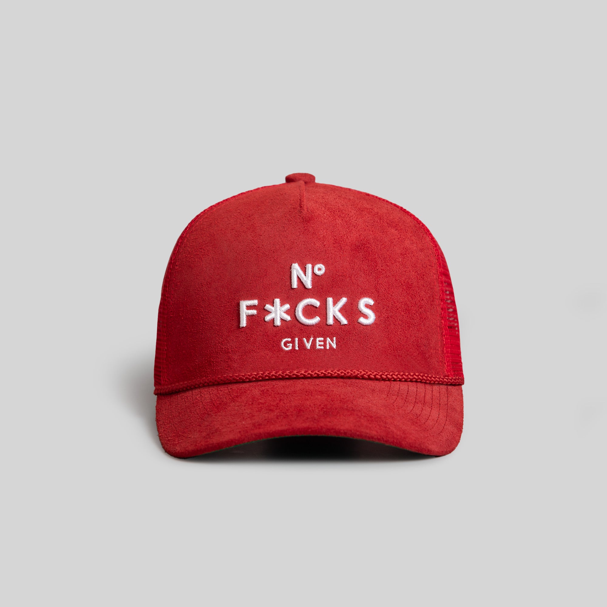 NO F*CKS GIVEN CARMINE SUEDE TRUCKER HAT