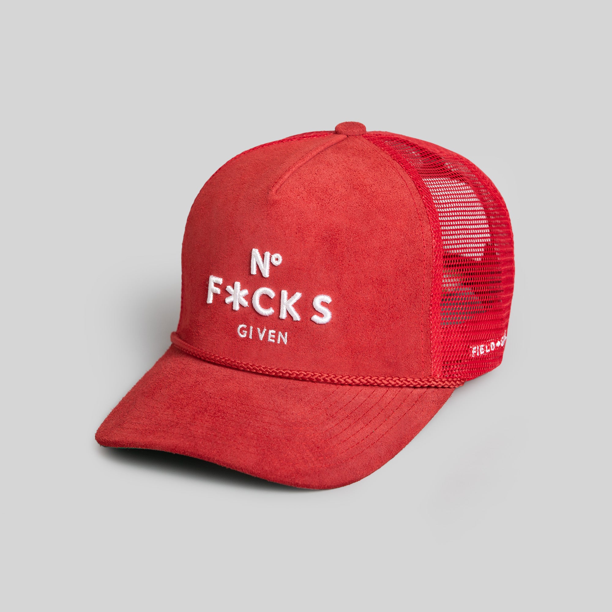 NO F*CKS GIVEN CARMINE SUEDE TRUCKER HAT