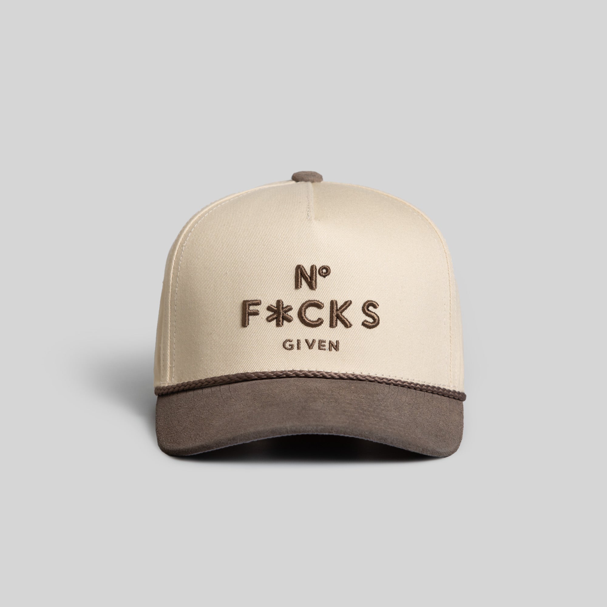 NO F*CKS GIVEN SAND GREY TWILL/SUEDE TRUCKER HAT