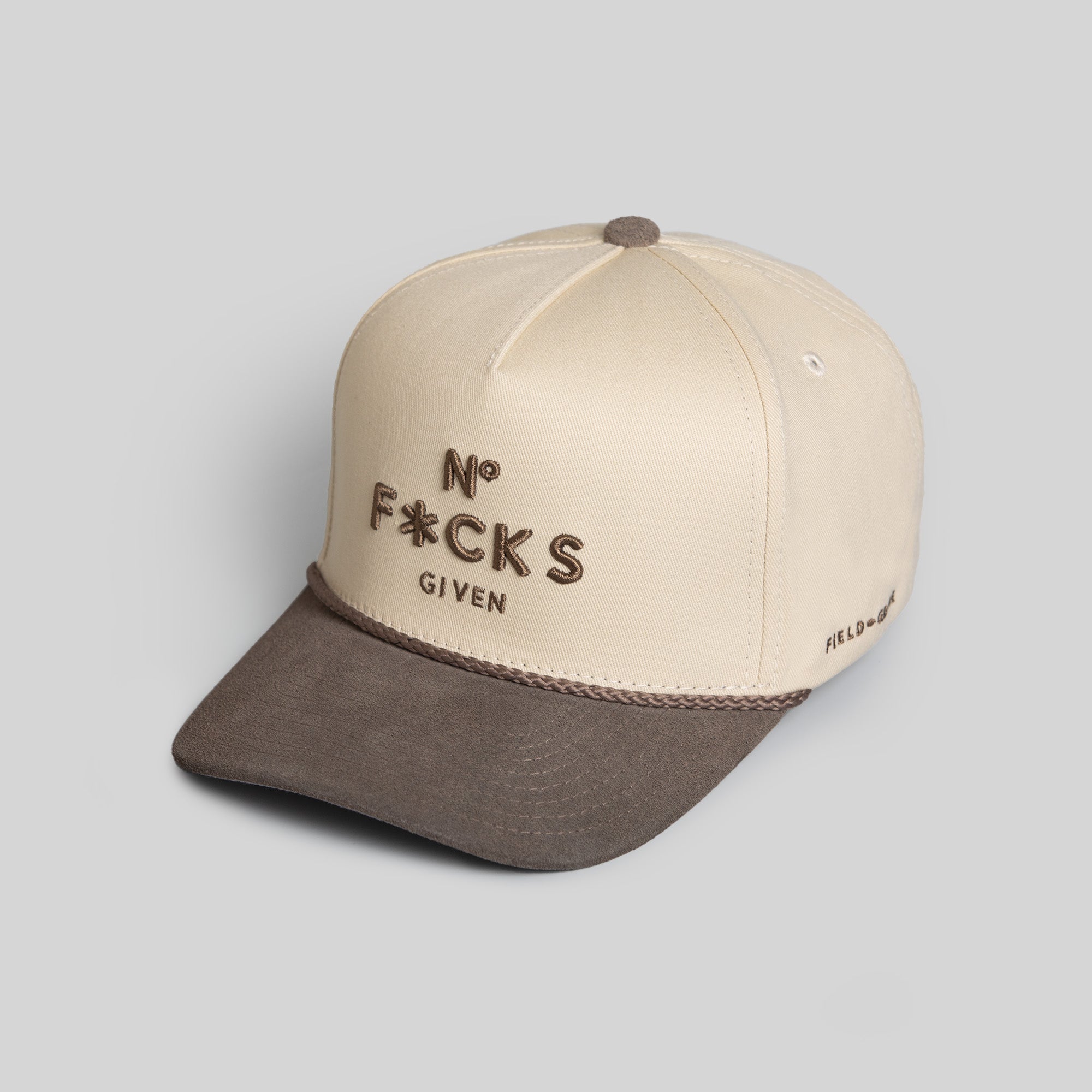 NO F*CKS GIVEN SAND GREY TWILL/SUEDE TRUCKER HAT