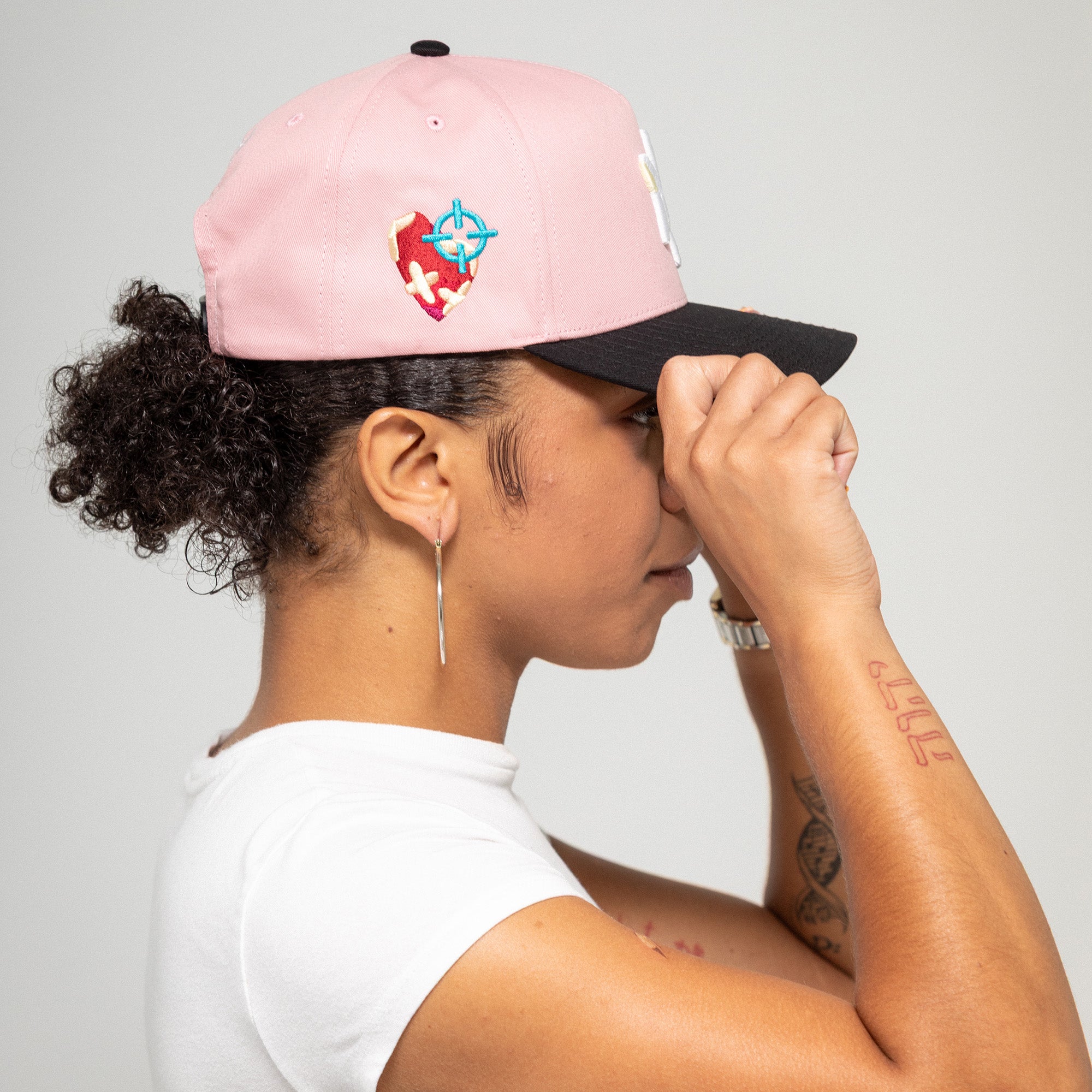 FIELD GRADE X KURVE STUDIO NY IS HEALING PINK BLACK TWILL TRUCKER