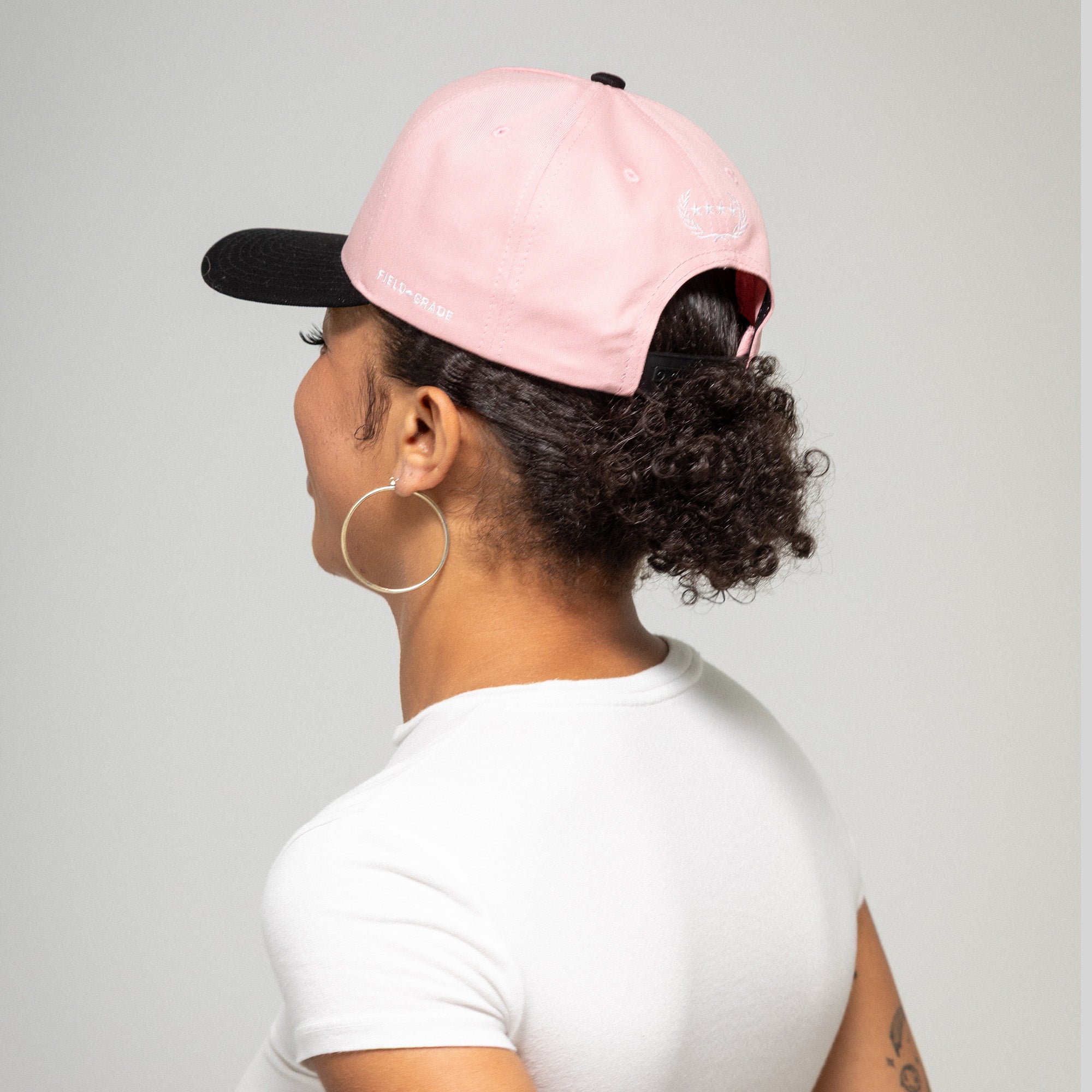 FIELD GRADE X KURVE STUDIO NY IS HEALING PINK BLACK TWILL TRUCKER