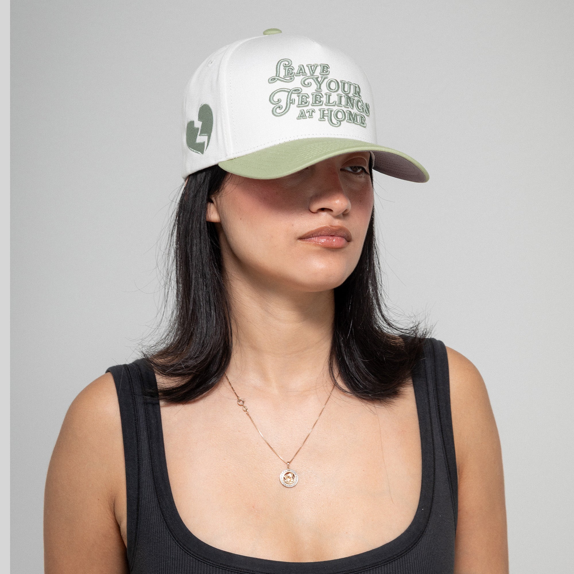 LEAVE YOUR FEELING OFF WHITE SAGE TWILL TRUCKER