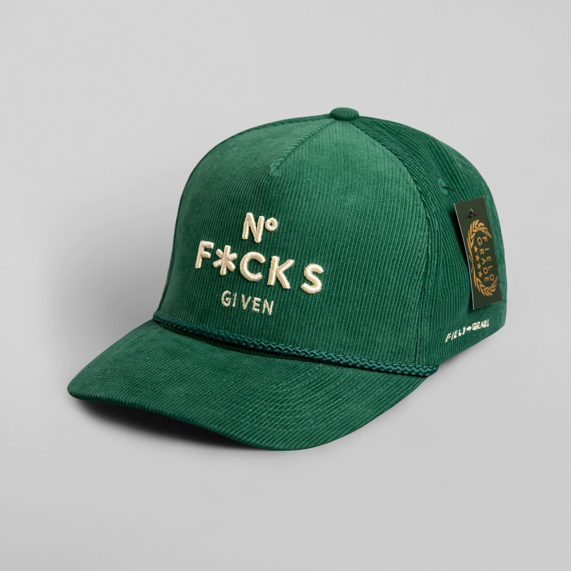 NO F*CKS GIVEN FG GREEN CORDUROY TRUCKER HAT