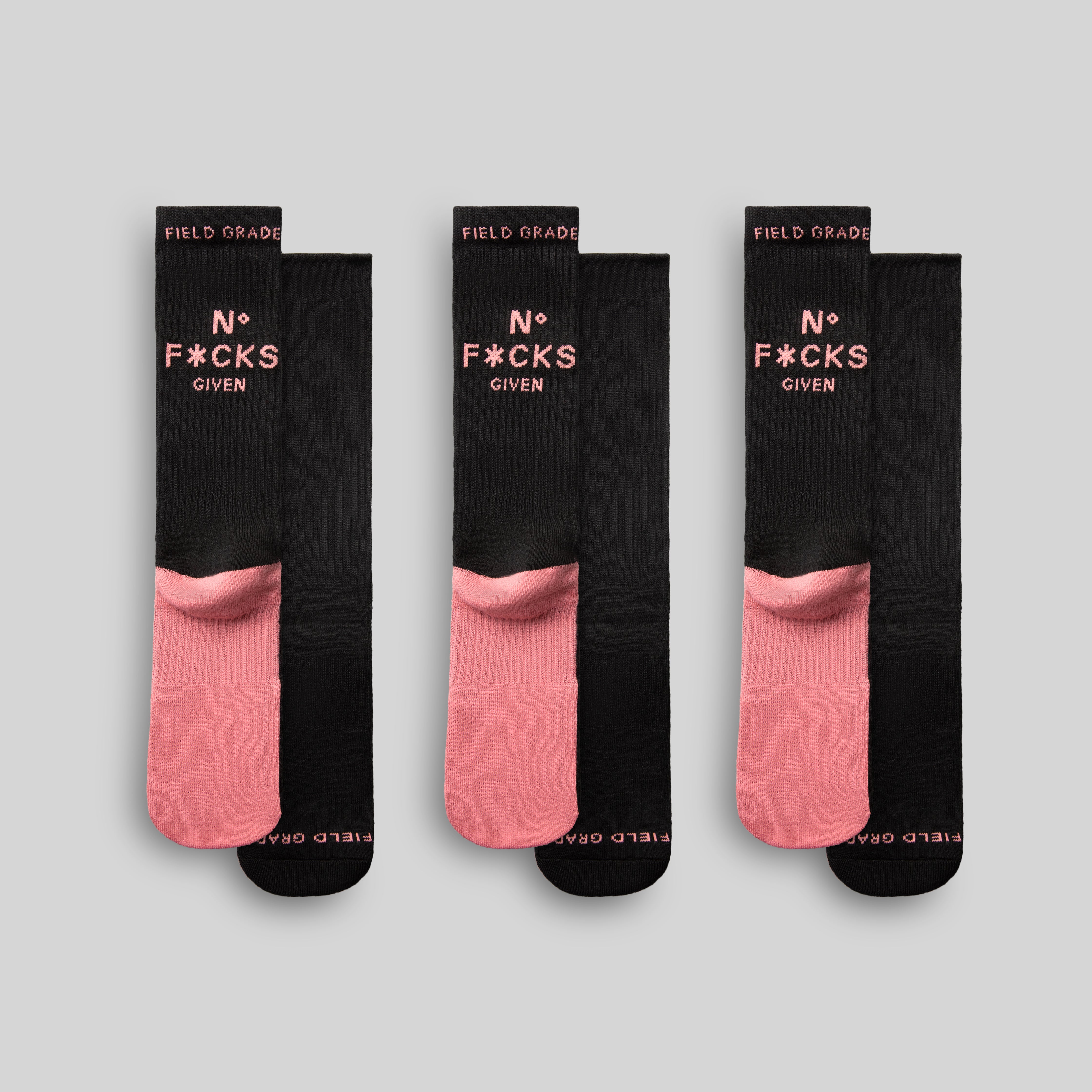 NO F*CKS GIVEN BLACK/PINK CUSHIONED CREW SOCK 3 PACK