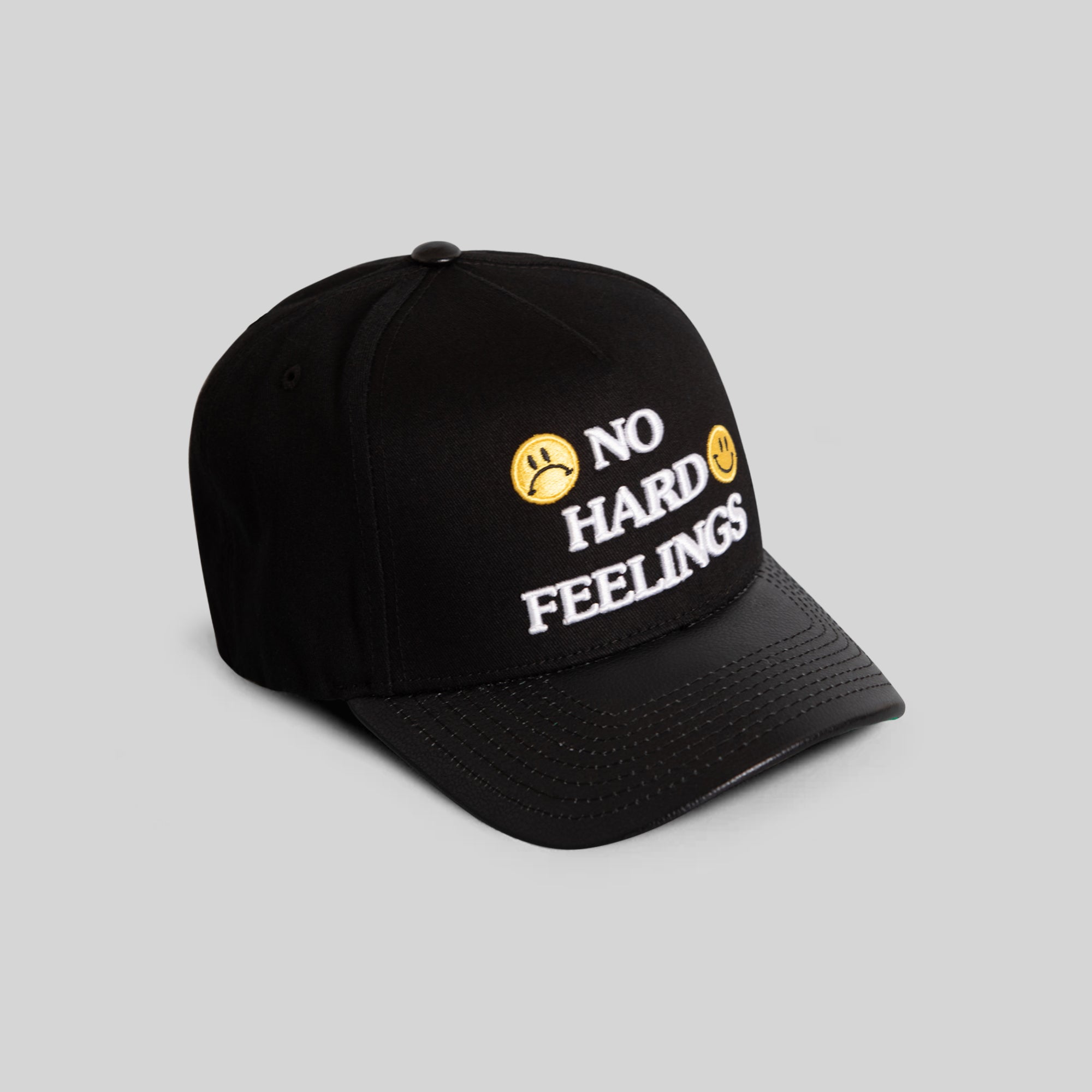 NO HARD FEELINGS BLACK TWILL LEATHER TRUCKER