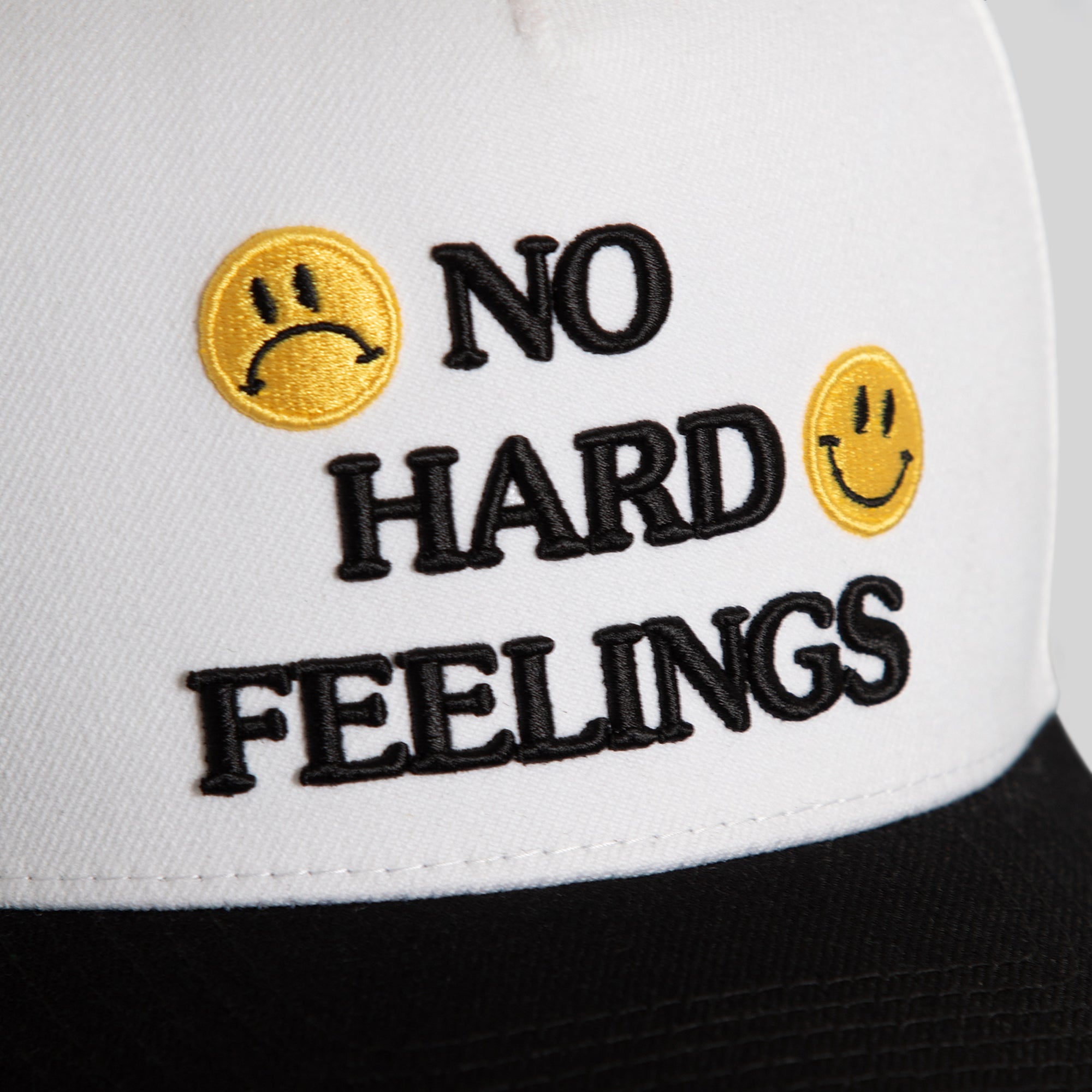 NO HARD FEELINGS OFF WHITE BLACK TRUCKER