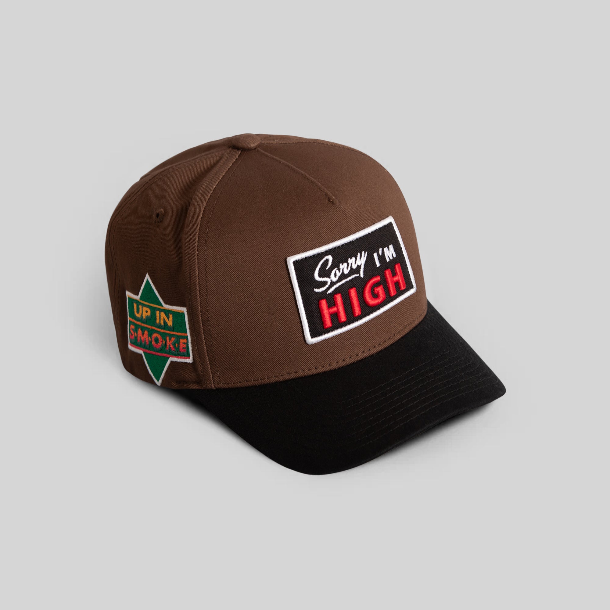 SORRY I'M HIGH MOCHA BLACK TWILL TRUCKER