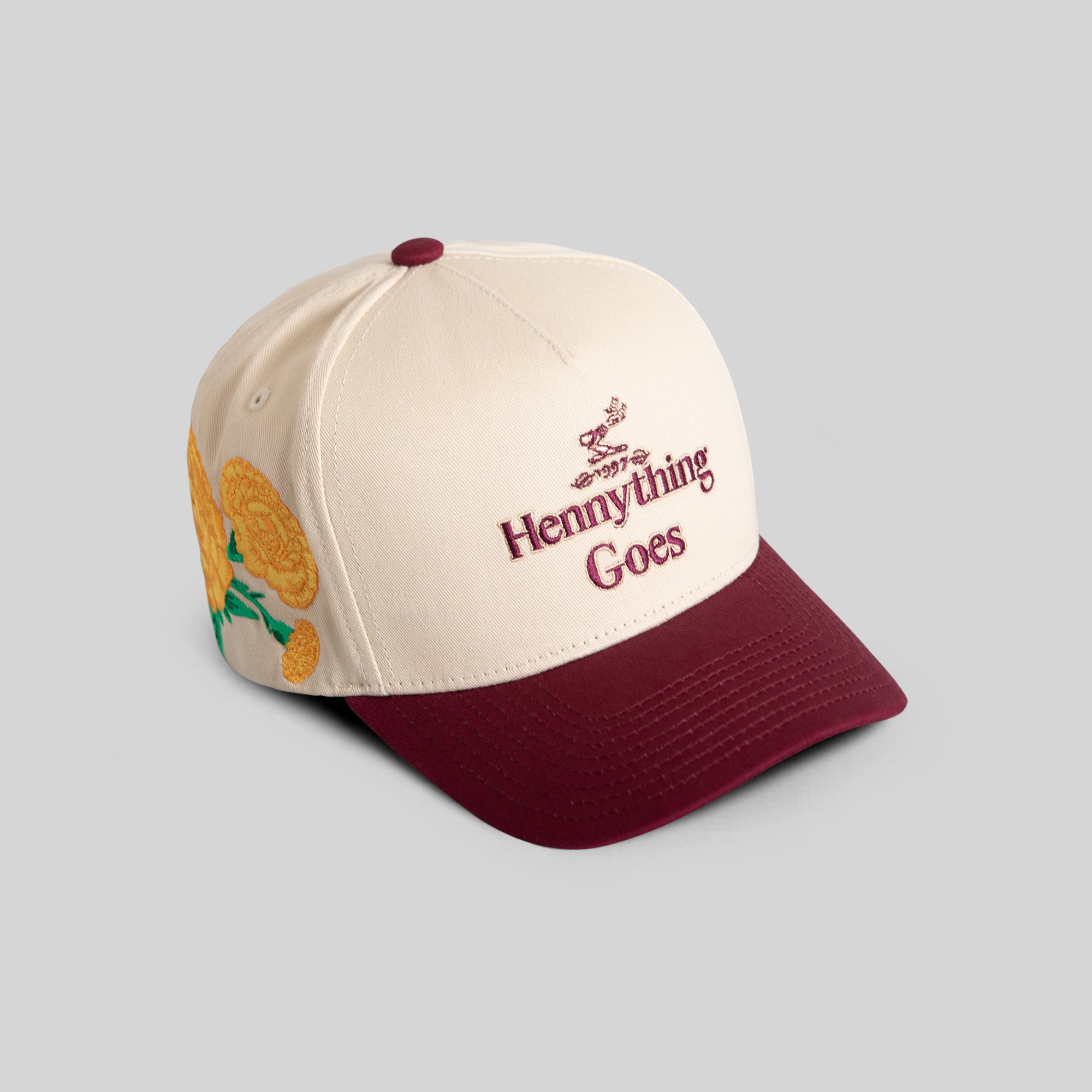 HENNYTHING GOES MARIGOLD SAND BORDEAUX TWILL TRUCKER