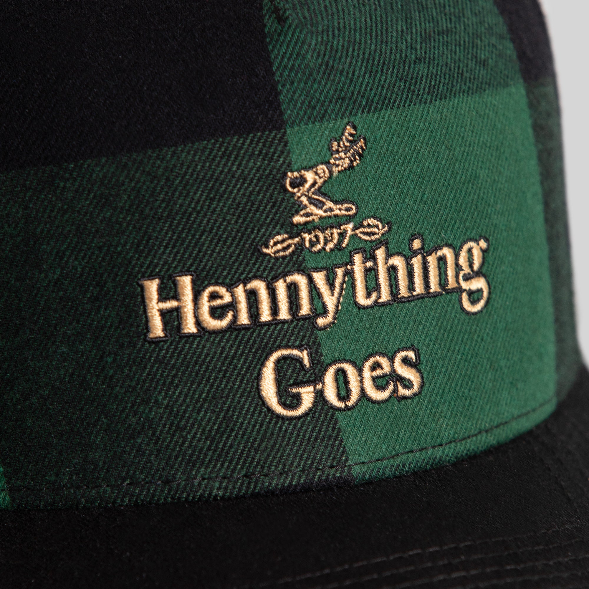 HENNYTHING GOES EMERALD BLACK BUFFALO PLAID TRUCKER