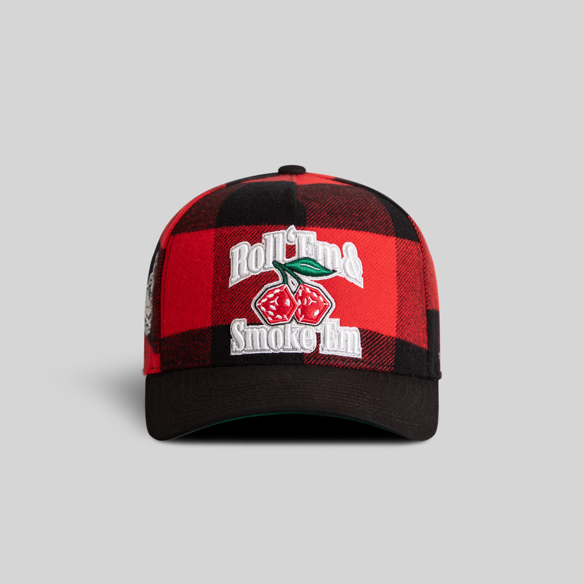 ROLL 'EM & SMOKE 'EM RED BLACK BUFFALO PLAID TRUCKER
