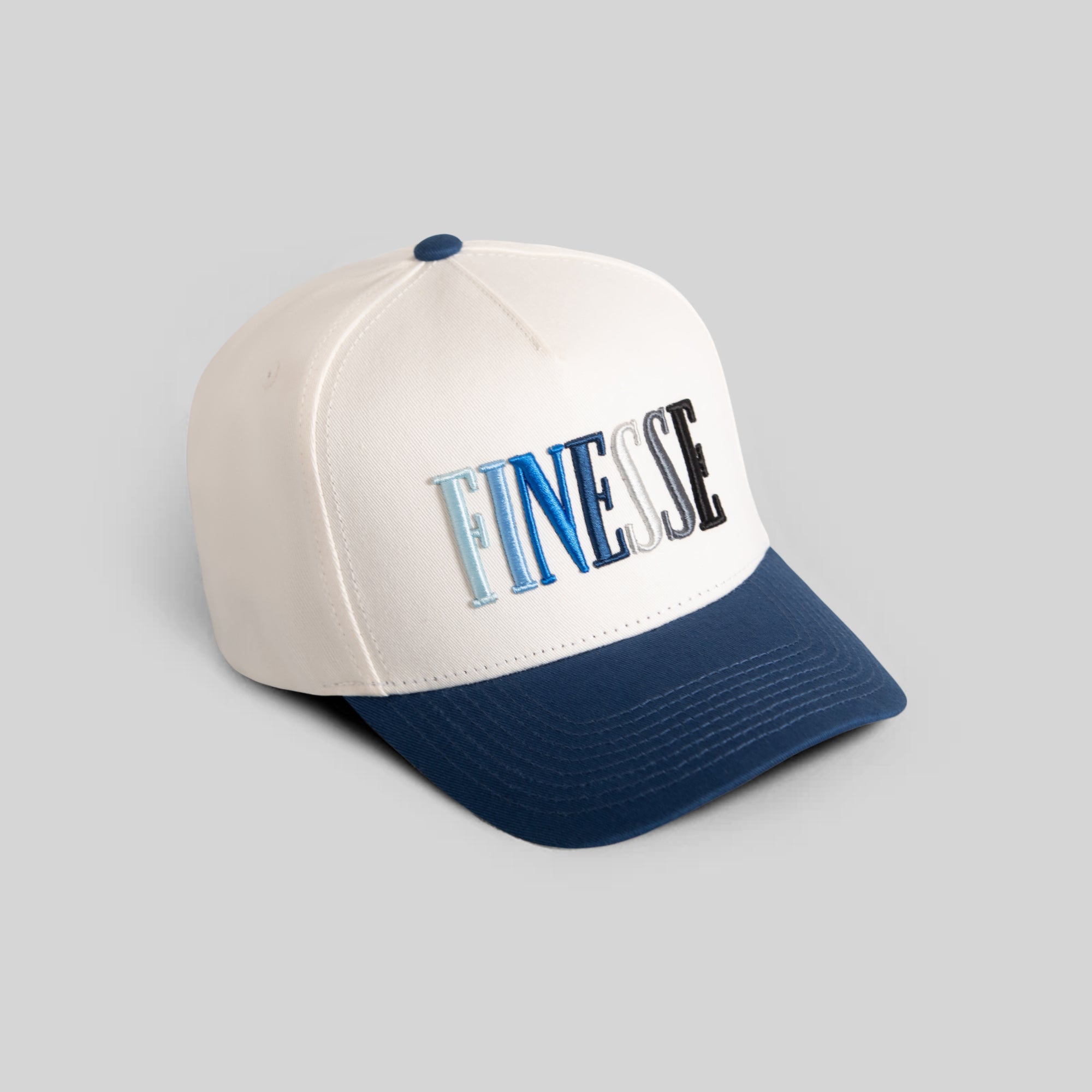 FINESSE OFF WHITE FRENCH BLUE WOOL TRUCKER