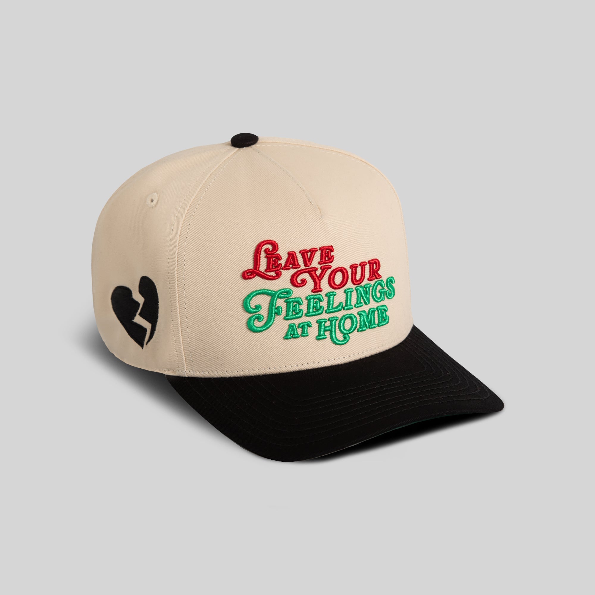 LEAVE YOUR FEELINGS SAND BLACK TWILL TRUCKER