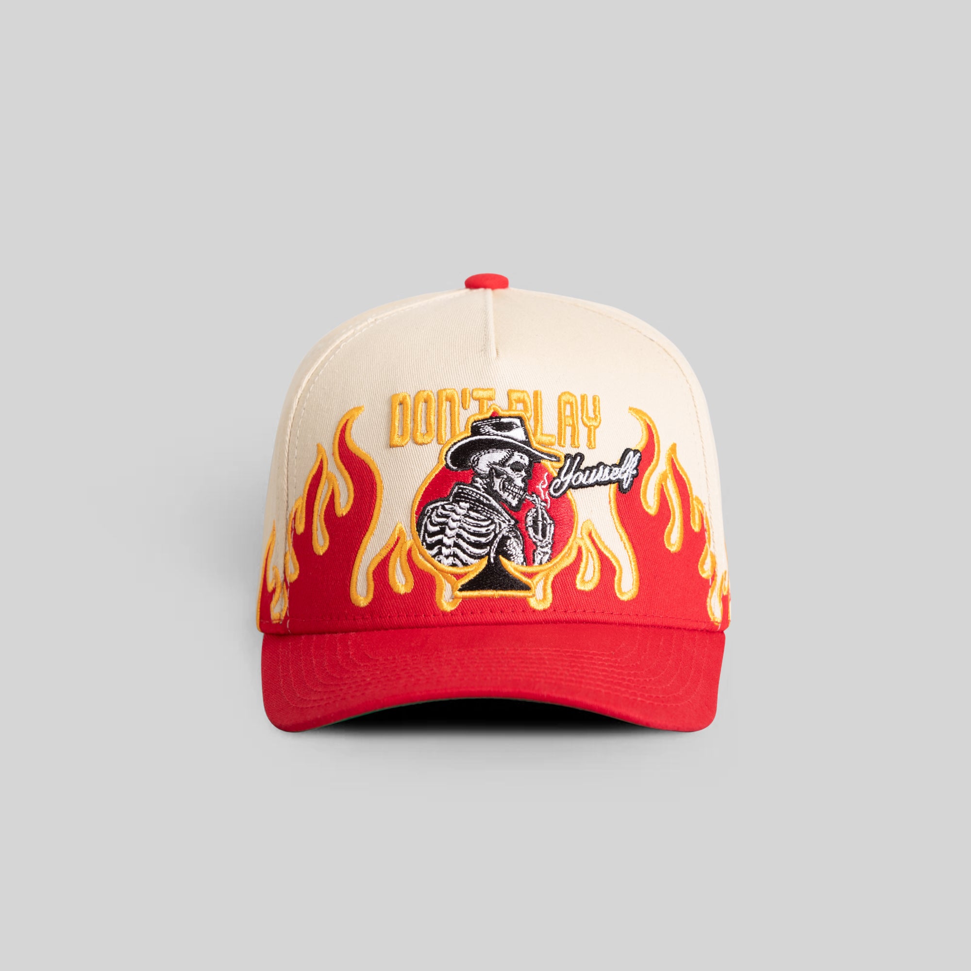 DON'T PLAY YOURSELF FLAMETOOTH SAND RED TWILL TRUCKER