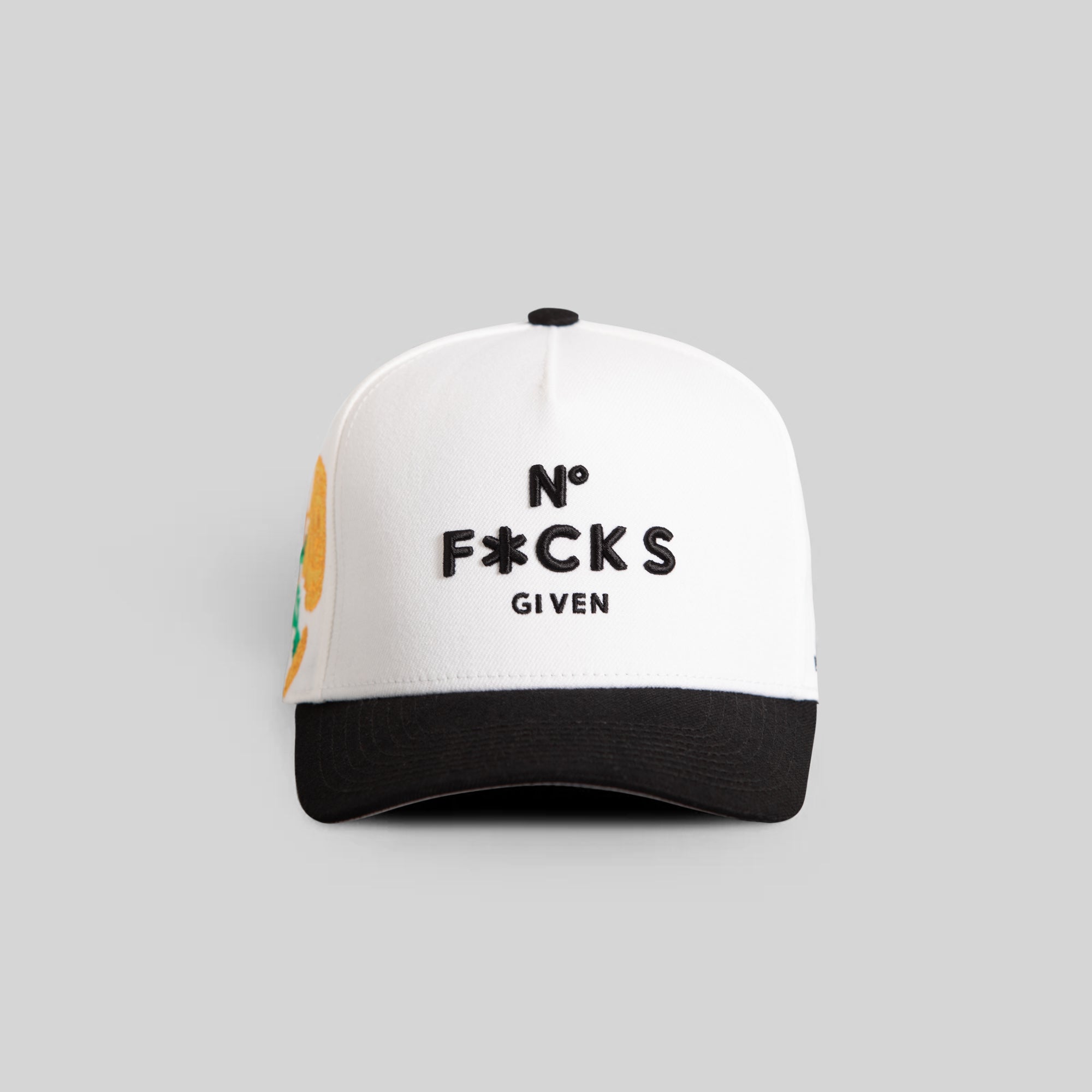 NO F*CKS GIVEN MARIGOLD OFF WHITE BLACK WOOL TRUCKER