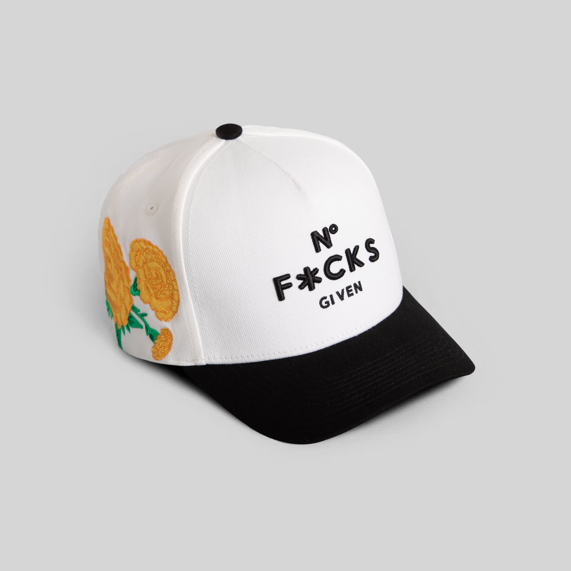 NO F*CKS GIVEN MARIGOLD OFF WHITE BLACK WOOL TRUCKER