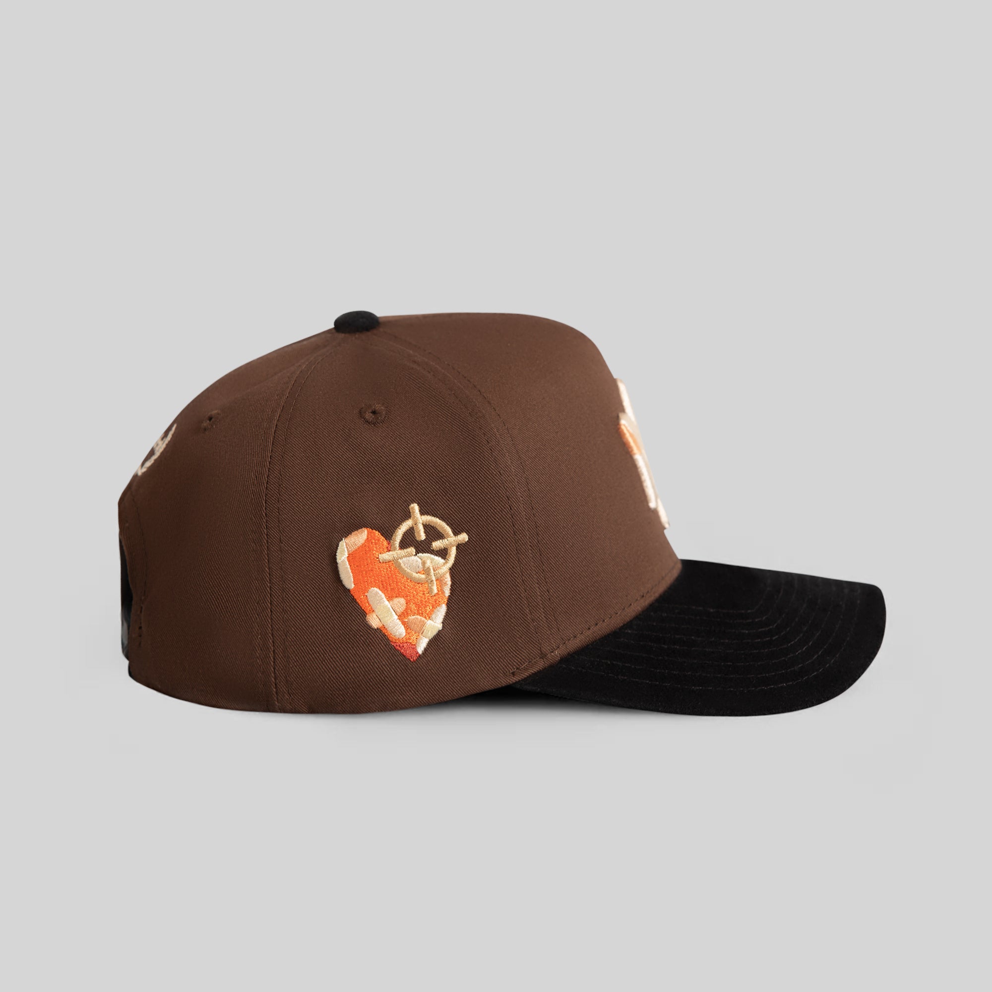 FIELD GRADE X KURVE STUDIO NY IS HEALING MOCHA BLACK TWILL SUEDE TRUCKER