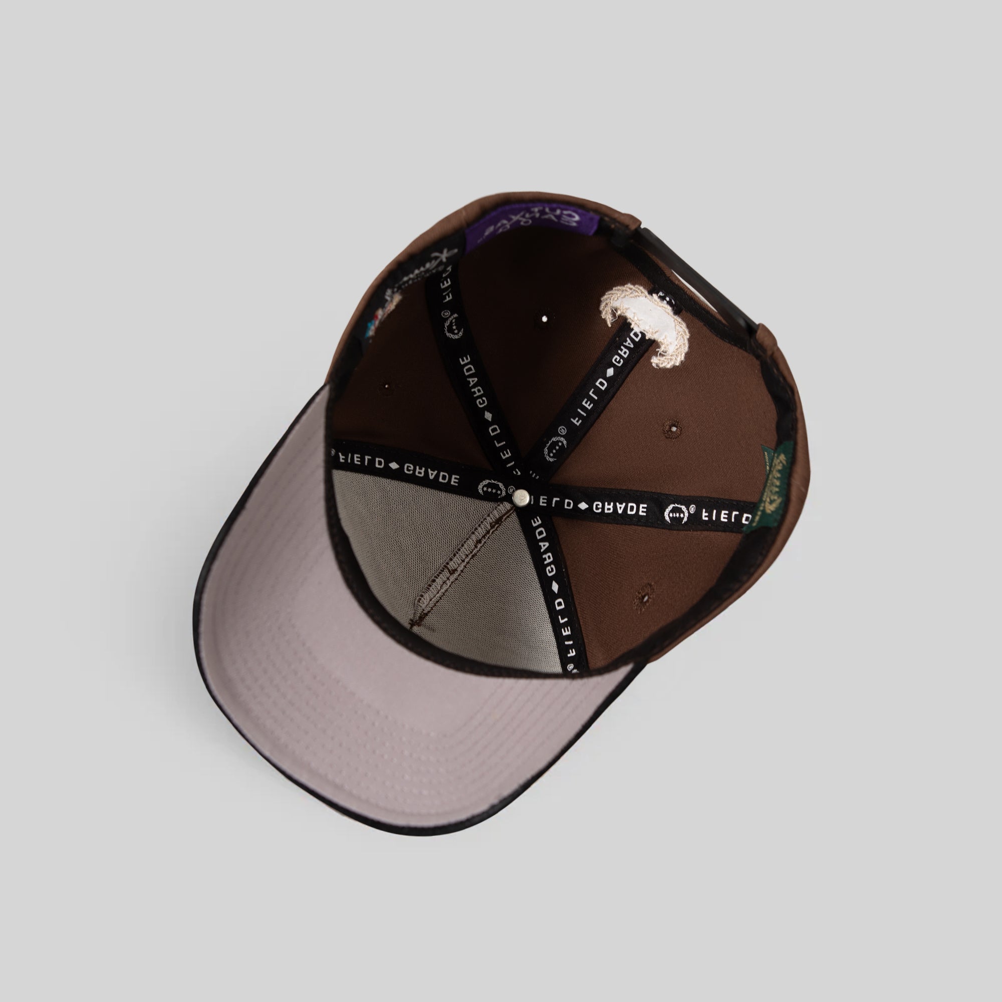 FIELD GRADE X KURVE STUDIO NY IS HEALING MOCHA BLACK TWILL SUEDE TRUCKER