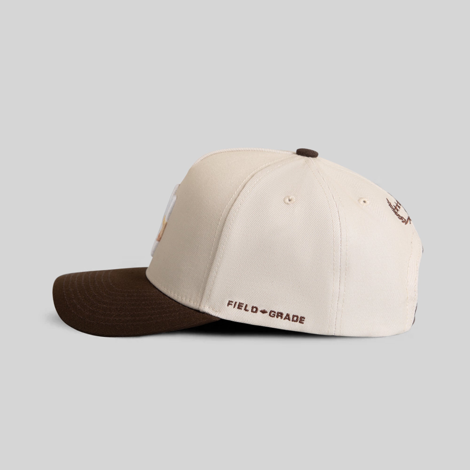FIELD GRADE X KURVE STUDIO NY IS HEALING OFF WHITE MOCHA TRUCKER