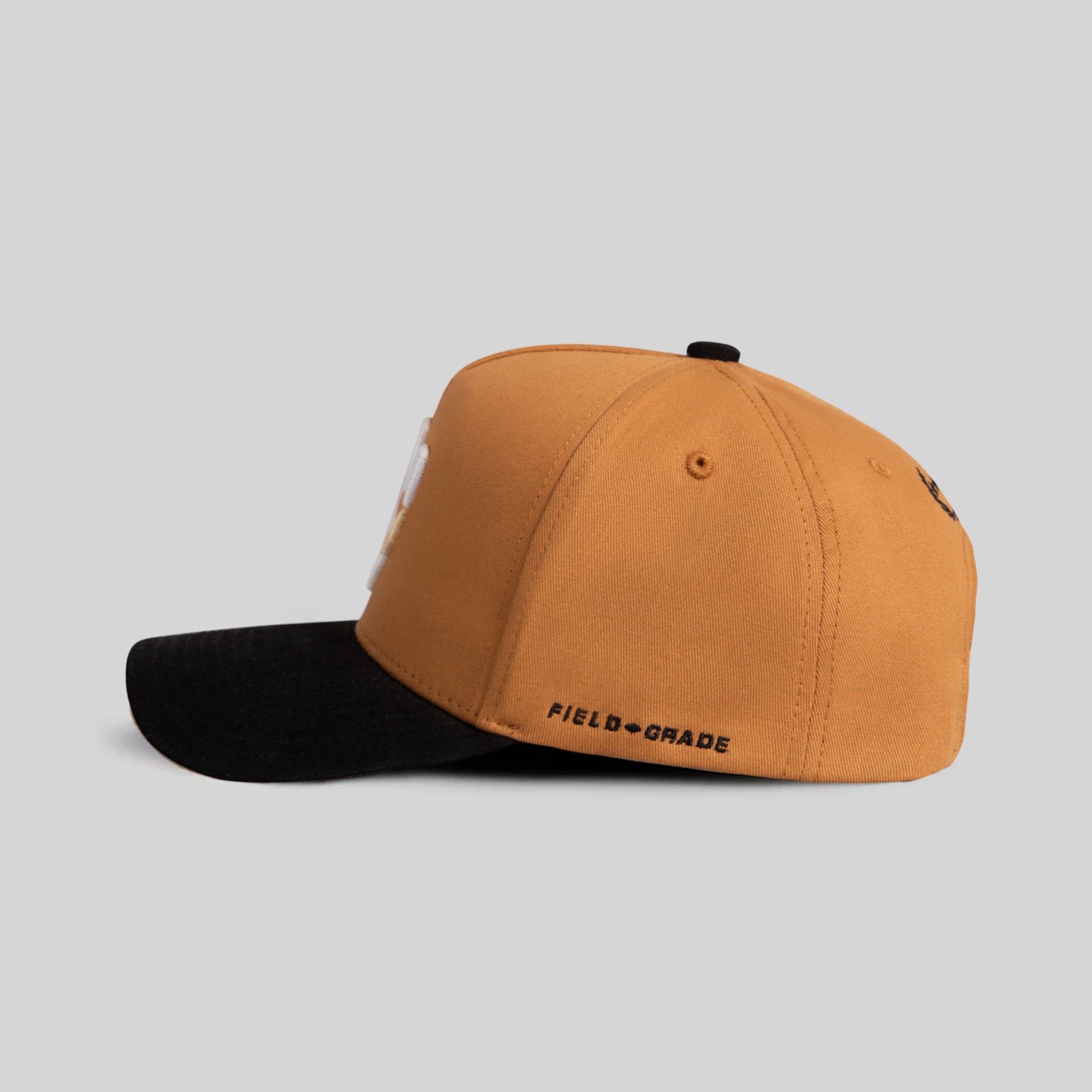 FIELD GRADE X KURVE STUDIO NY IS HEALING WHEAT BLACK TWILL SUEDE TRUCKER