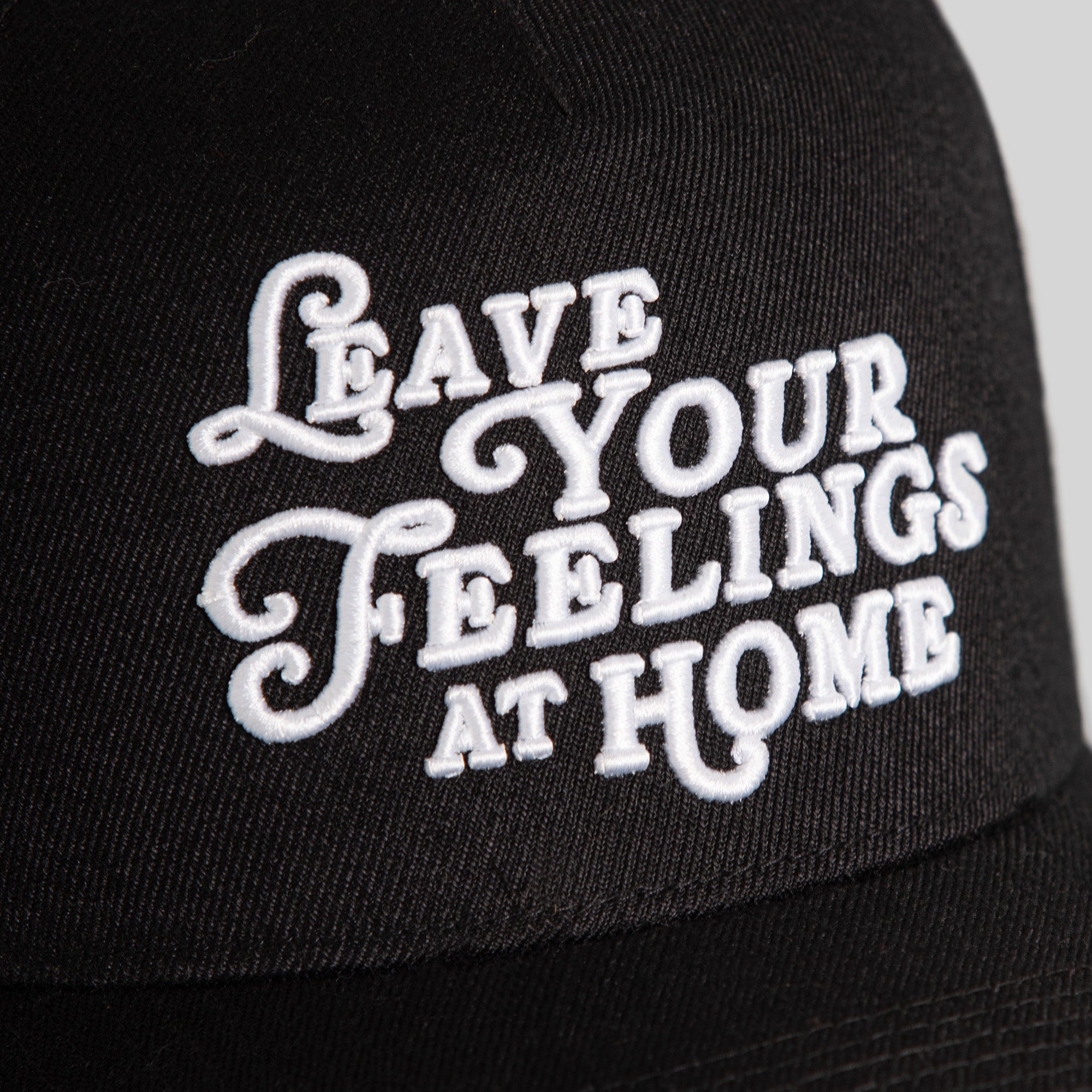 LEAVE YOUR FEELINGS BLACK AWOOL TRUCKER