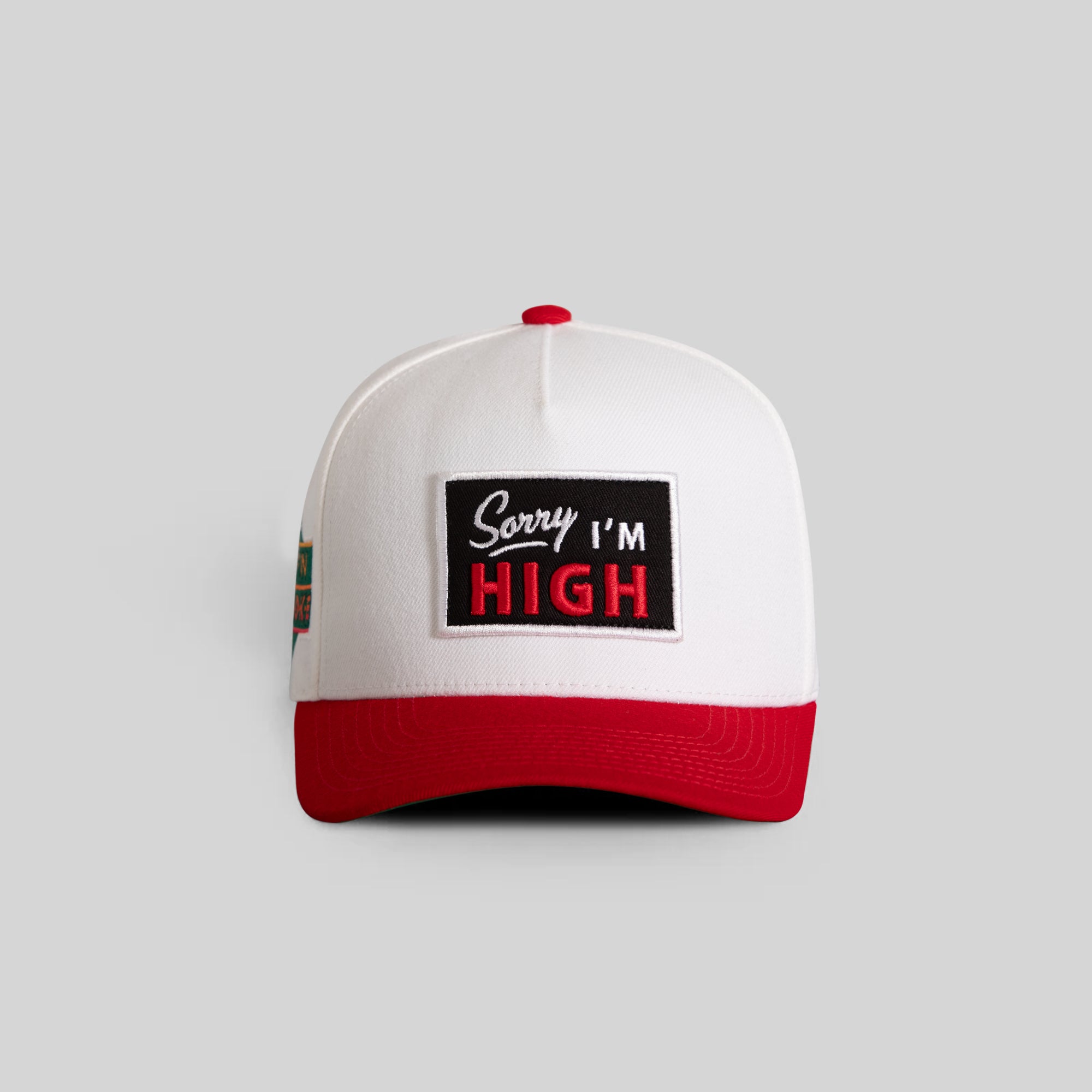 SORRY I'M HIGH OFF WHITE RED WOOL TRUCKER