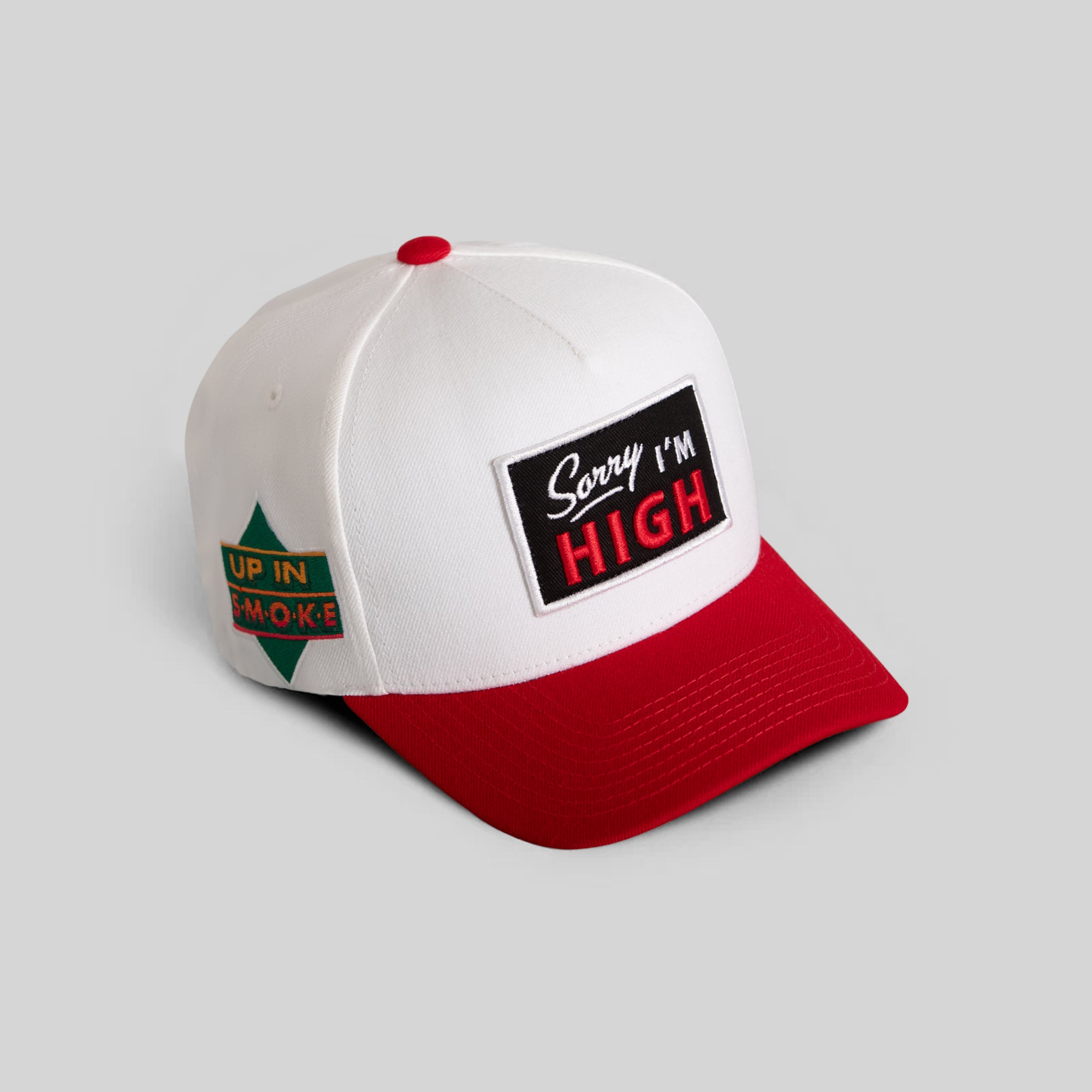 SORRY I'M HIGH OFF WHITE RED WOOL TRUCKER