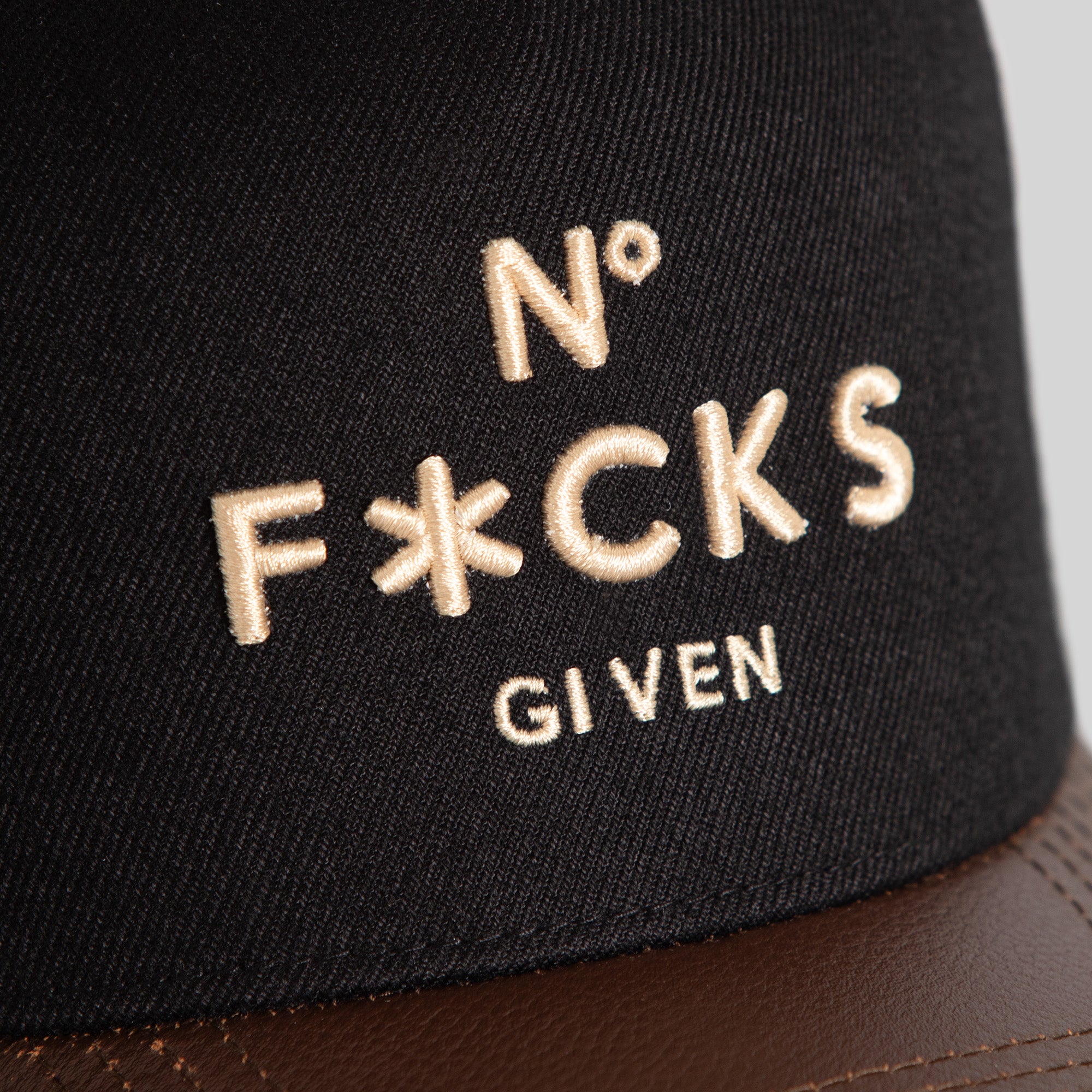 NO F*CKS GIVEN BLACK MOCHA WOOL LEATHER TRUCKER