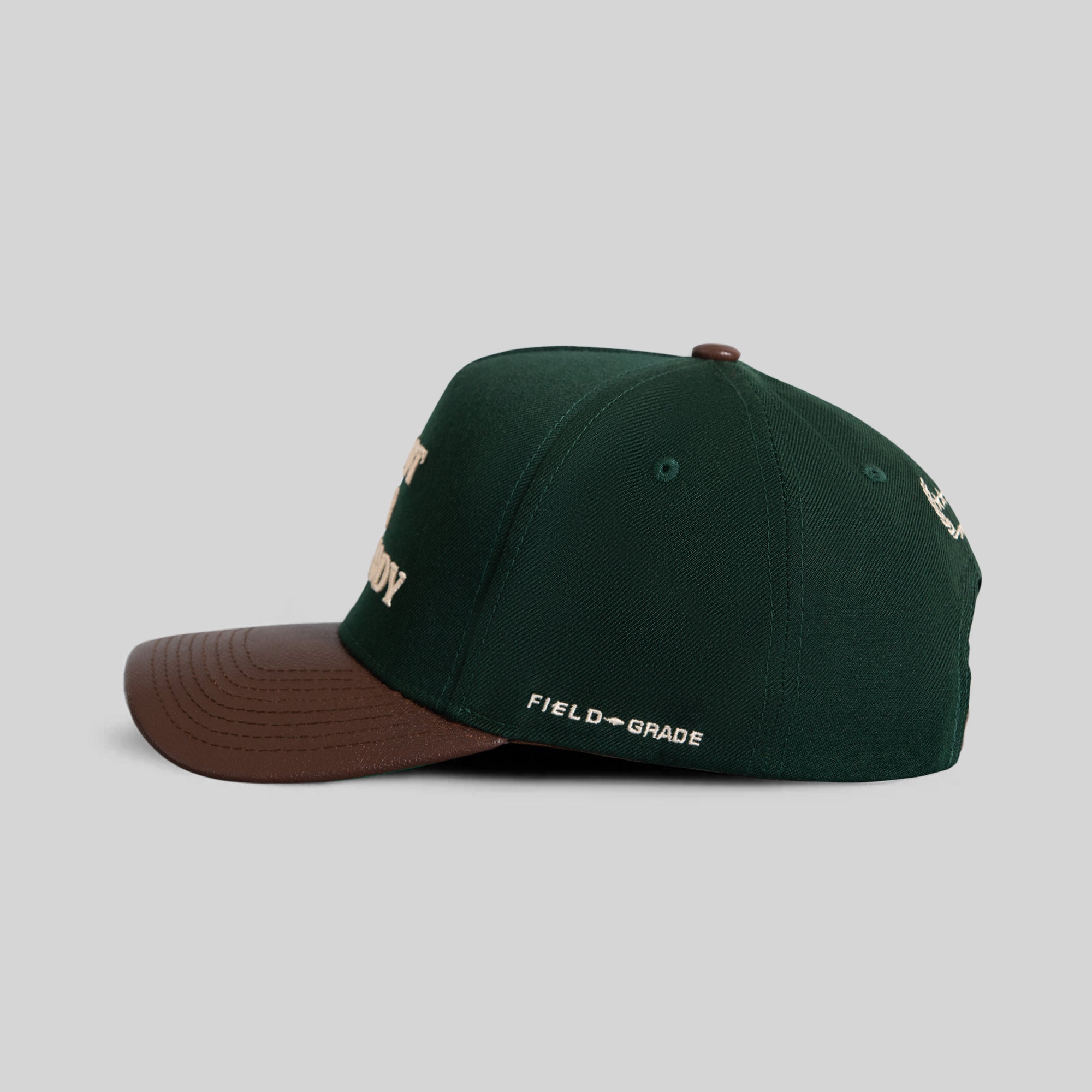 I'M NOT FOR EVERYBODY FG GREEN MOCHA WOOL LEATHER TRUCKER