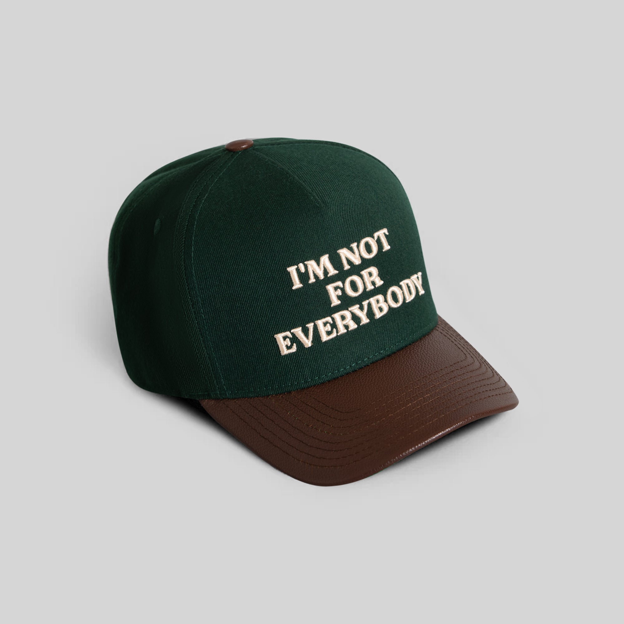 I'M NOT FOR EVERYBODY FG GREEN MOCHA WOOL LEATHER TRUCKER