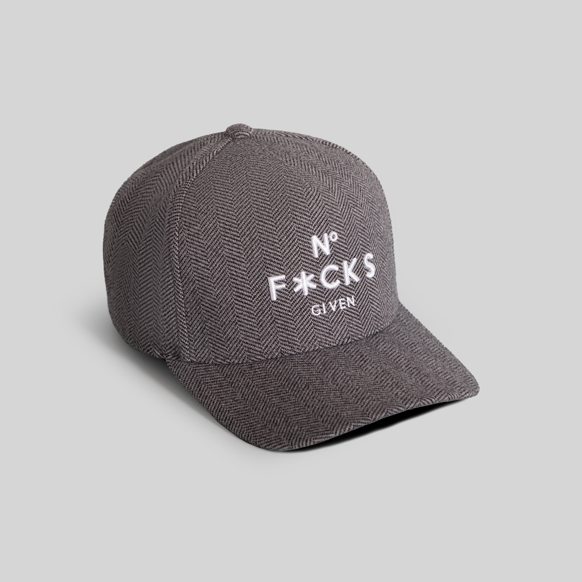 NO F*CKS GIVEN HERRINGBONE BLACK WHITE TRUCKER