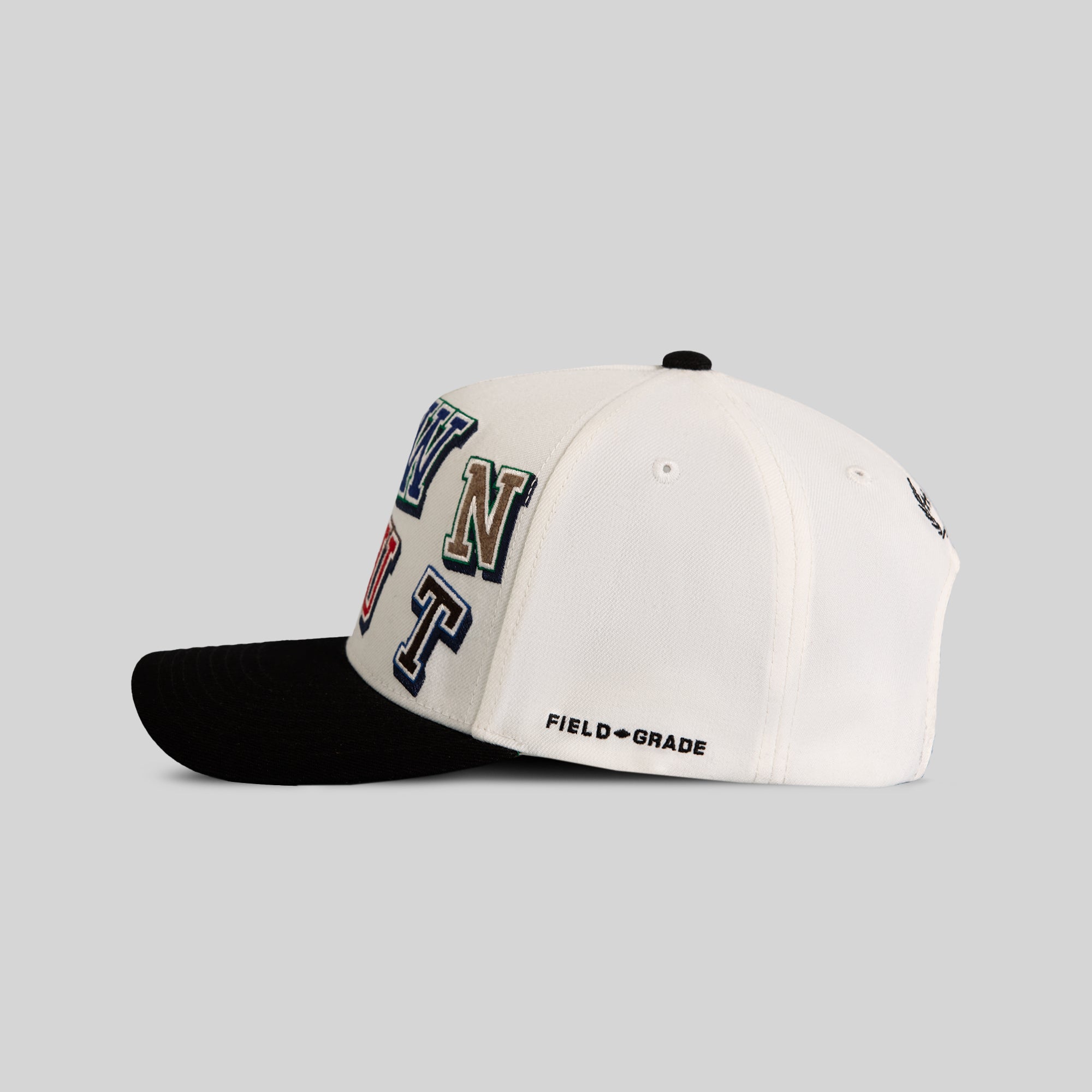 DOWN AND OUT OFF WHITE BLACK WOOL TRUCKER