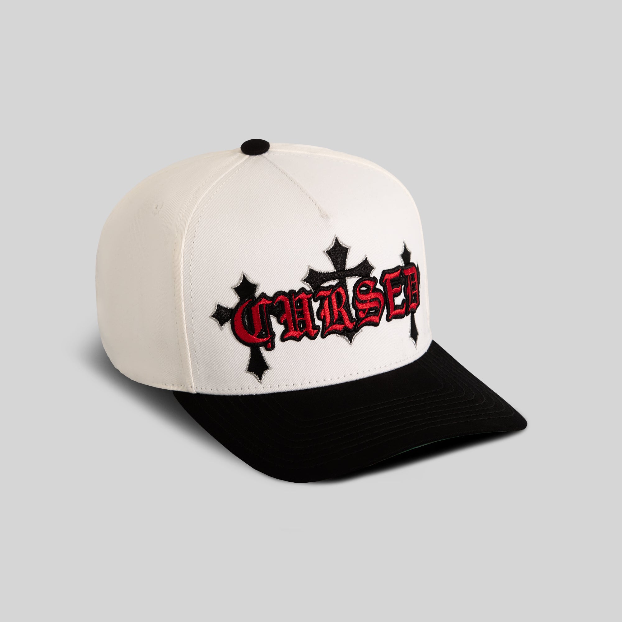 CURSED OFF WHITE BLACK TWILL TRUCKER