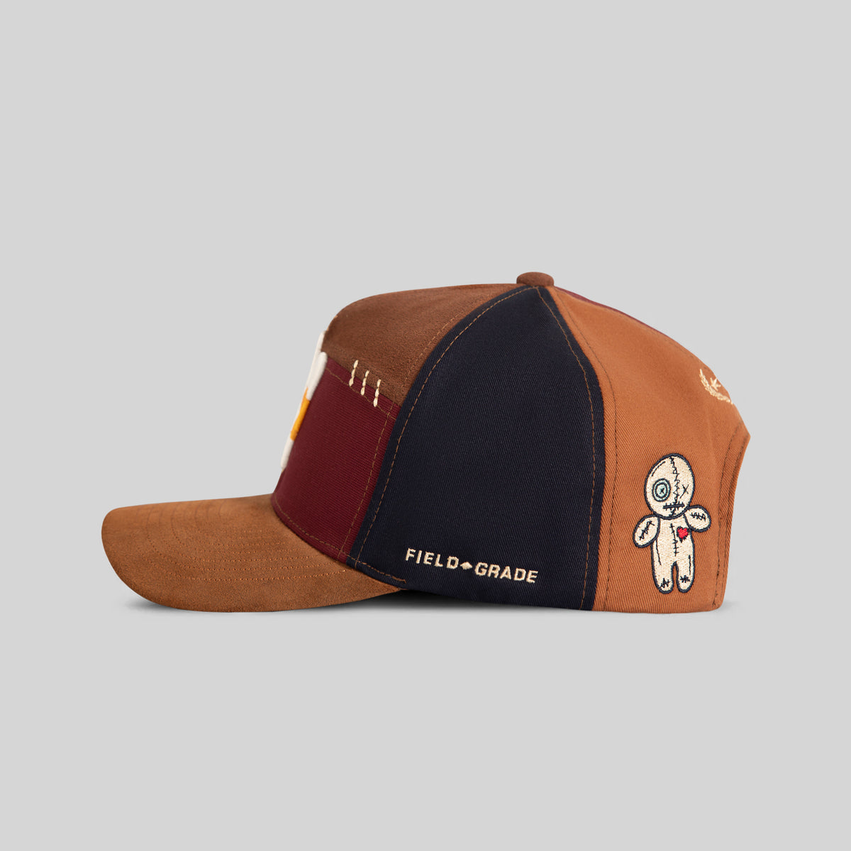 FIELD GRADE X KURVE STUDIO NY IS HEALING VOODOO BORDEAUX NAVY TWILL SUEDE CANVAS TRUCKER