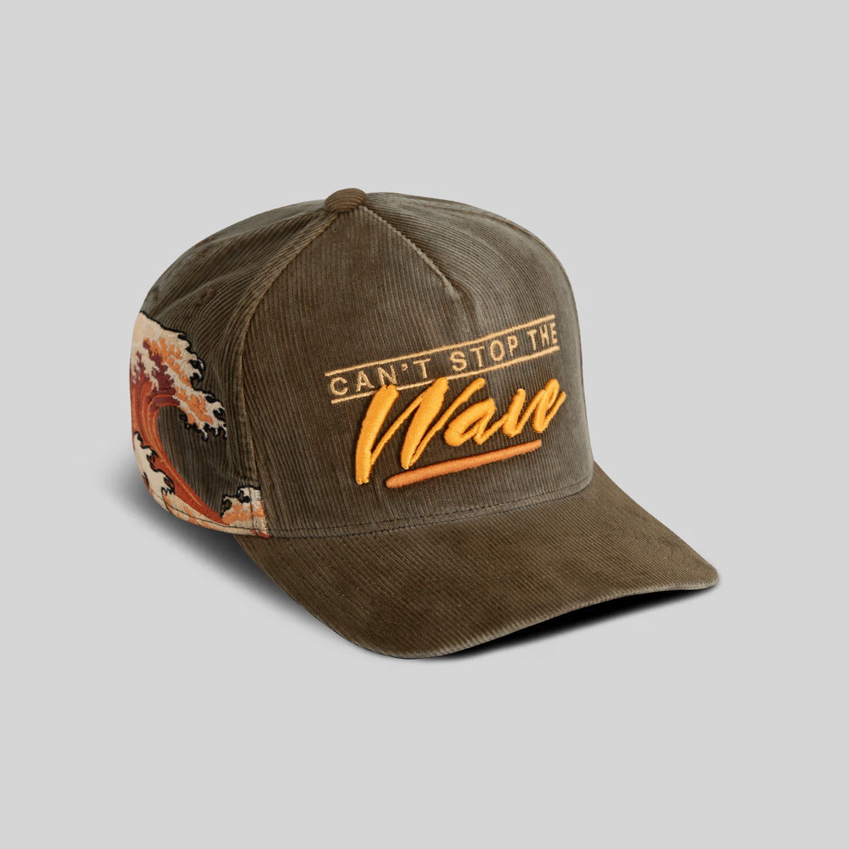 CAN'T STOP THE WAVE WASHED CORDUROY OLIVE TRUCKER