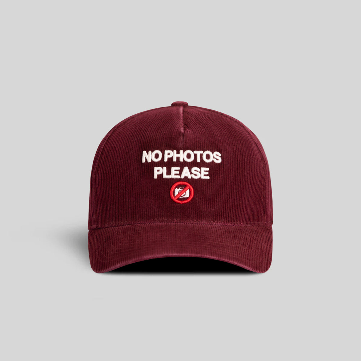 NO PHOTOS PLEASE WASHED CORDUROY BORDEAUX TRUCKER