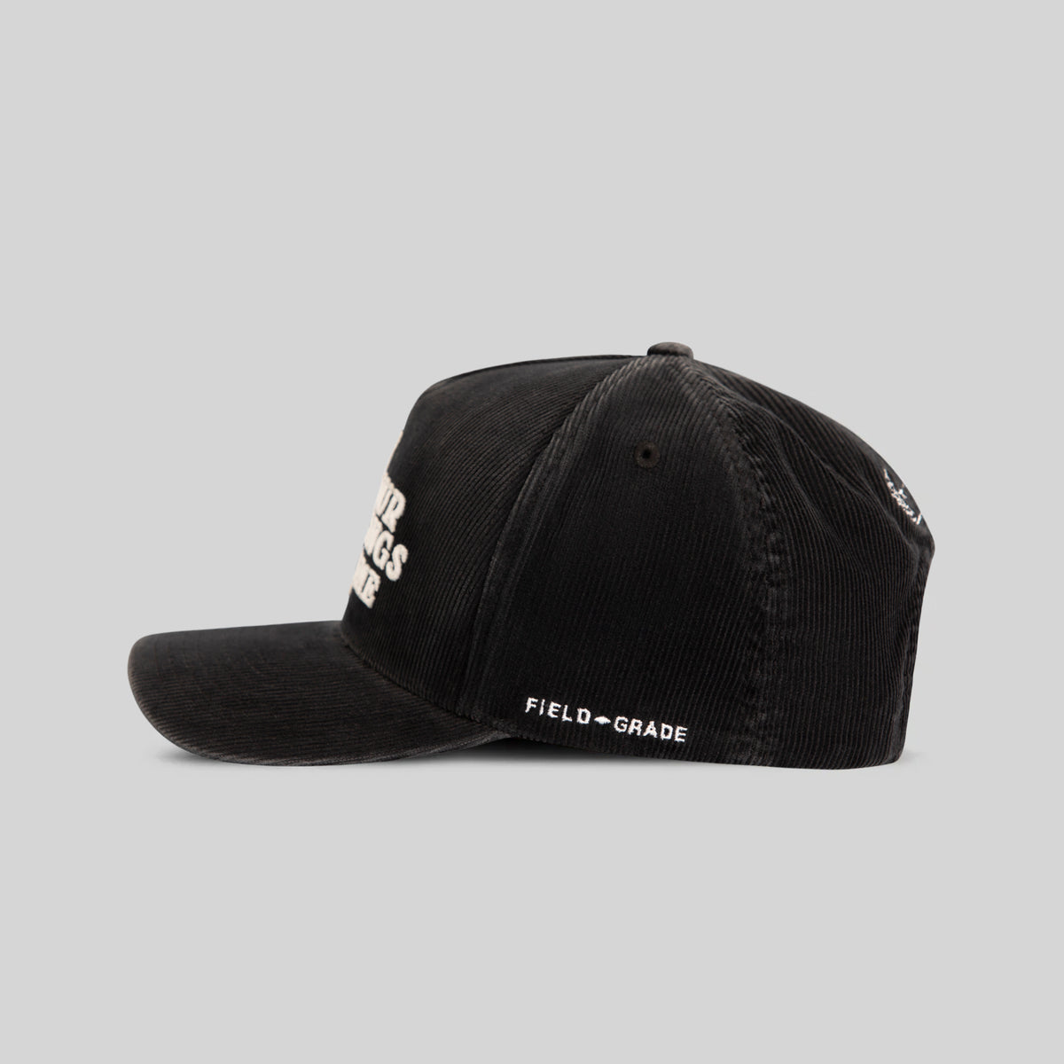LEAVE YOUR FEELINGS WASHED CORDUROY BLACK TRUCKER