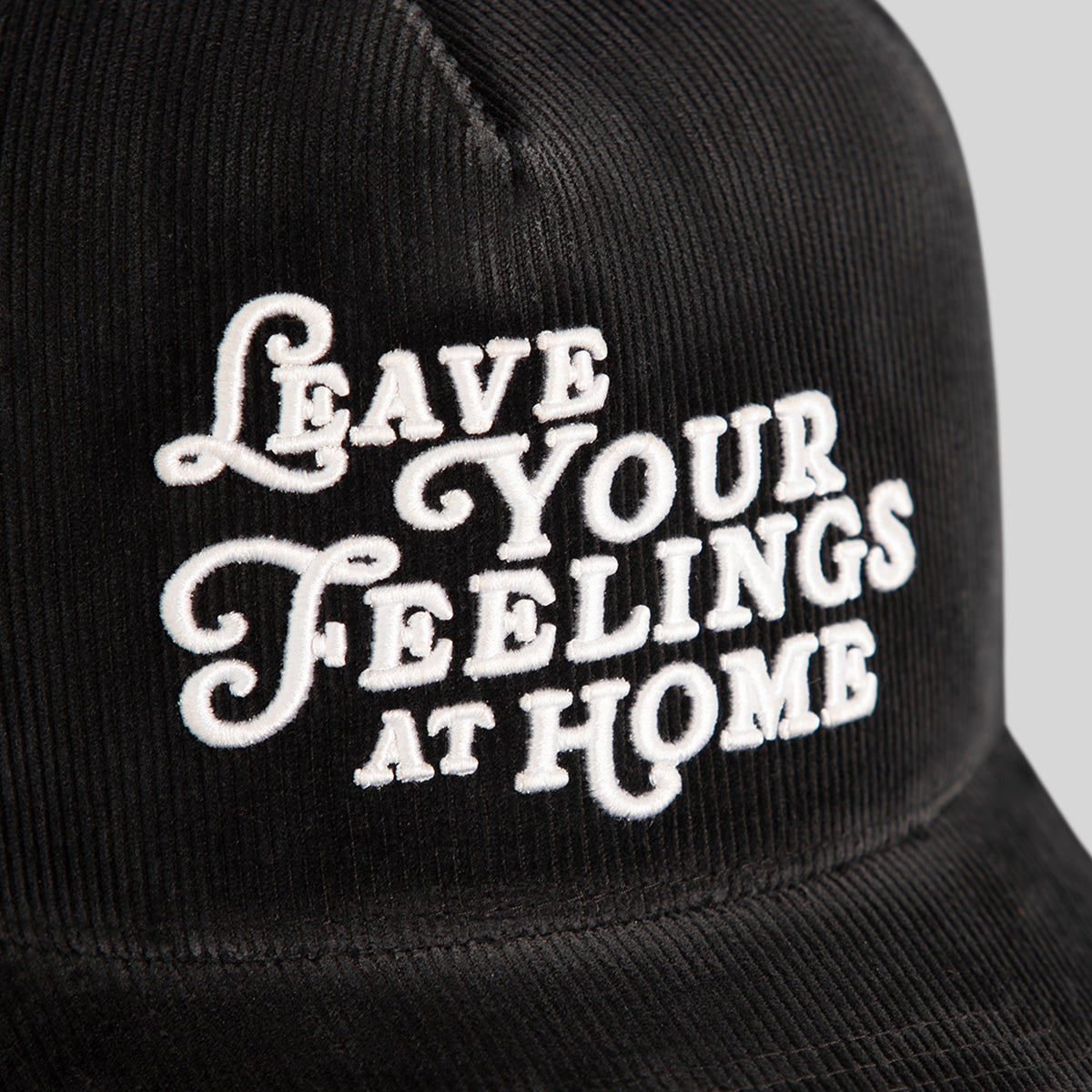LEAVE YOUR FEELINGS WASHED CORDUROY BLACK TRUCKER