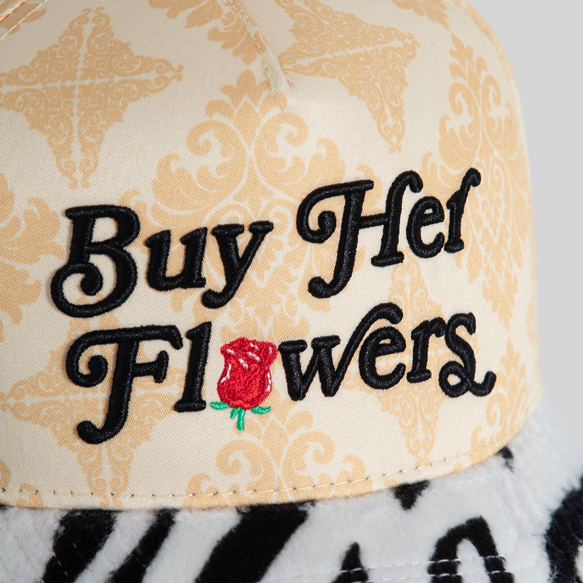 BUY HER FLOWERS JACQUARD FAUX ZEBRA TWILL TRUCKER