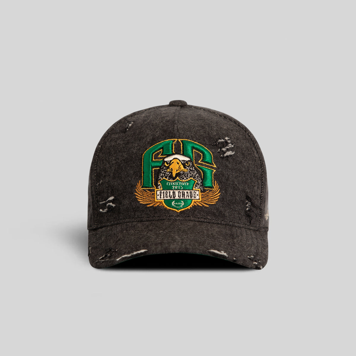 FIELD GRADE ESTABLISHED WASHED BLACK DISTRESSED DENIM TRUCKER