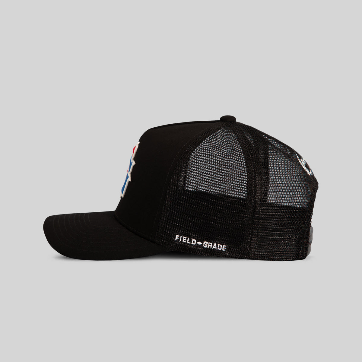 FIELD GRADE SPORTS BLACK TWILL MESH TRUCKER