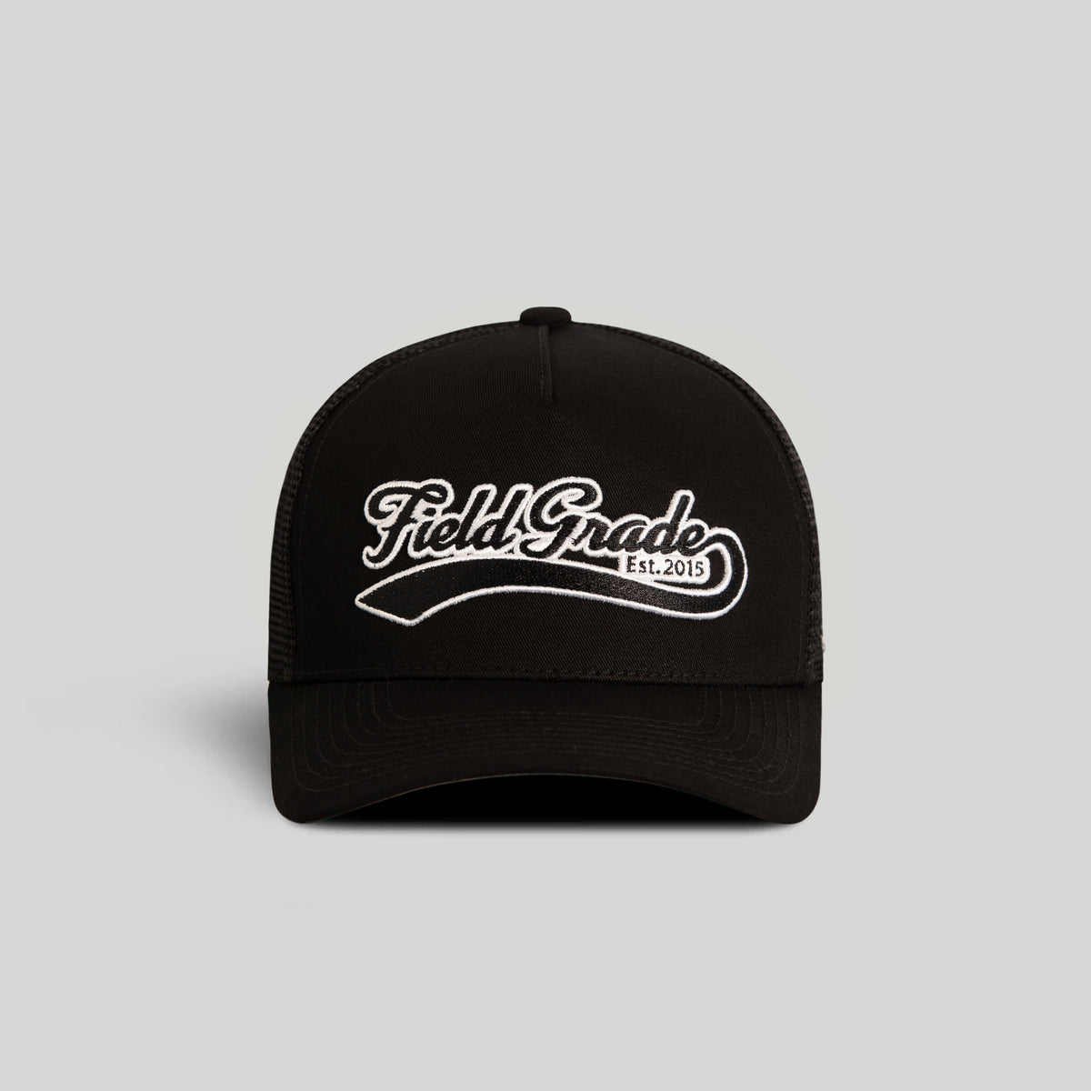 FIELD GRADE COLLEGIATE BLACK TWILL MESH TRUCKER