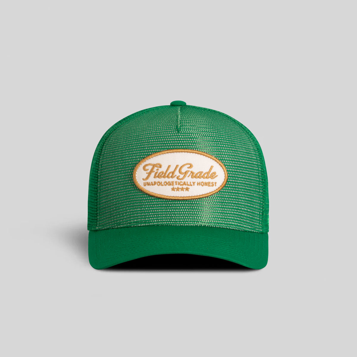 FIELD GRADE UNAPOLOGETIC KELLY GREEN MESH CROWN TRUCKER
