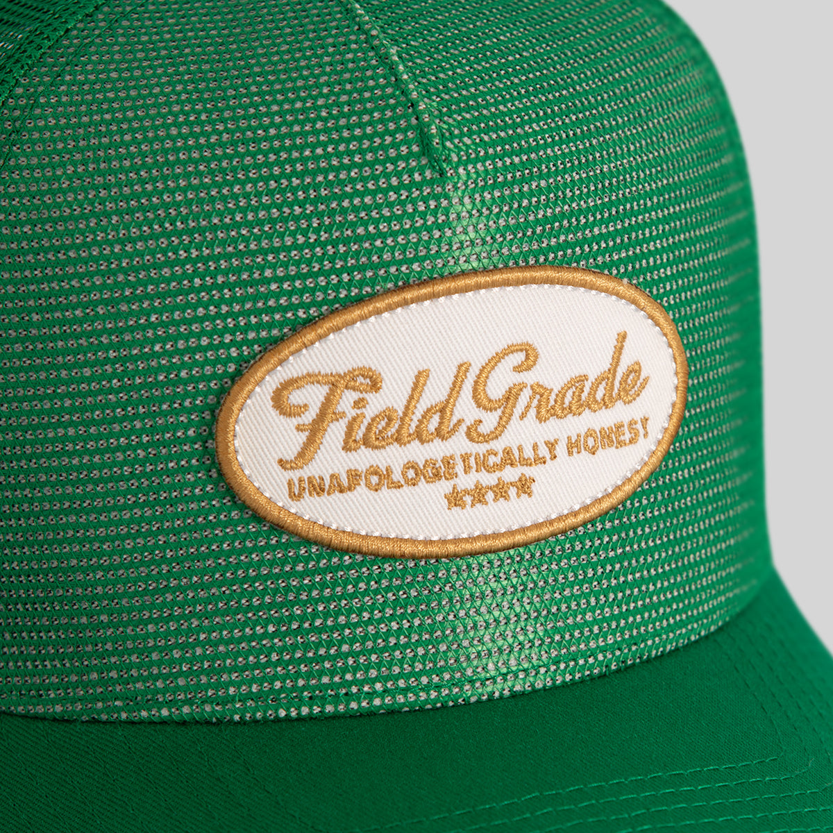FIELD GRADE UNAPOLOGETIC KELLY GREEN MESH CROWN TRUCKER