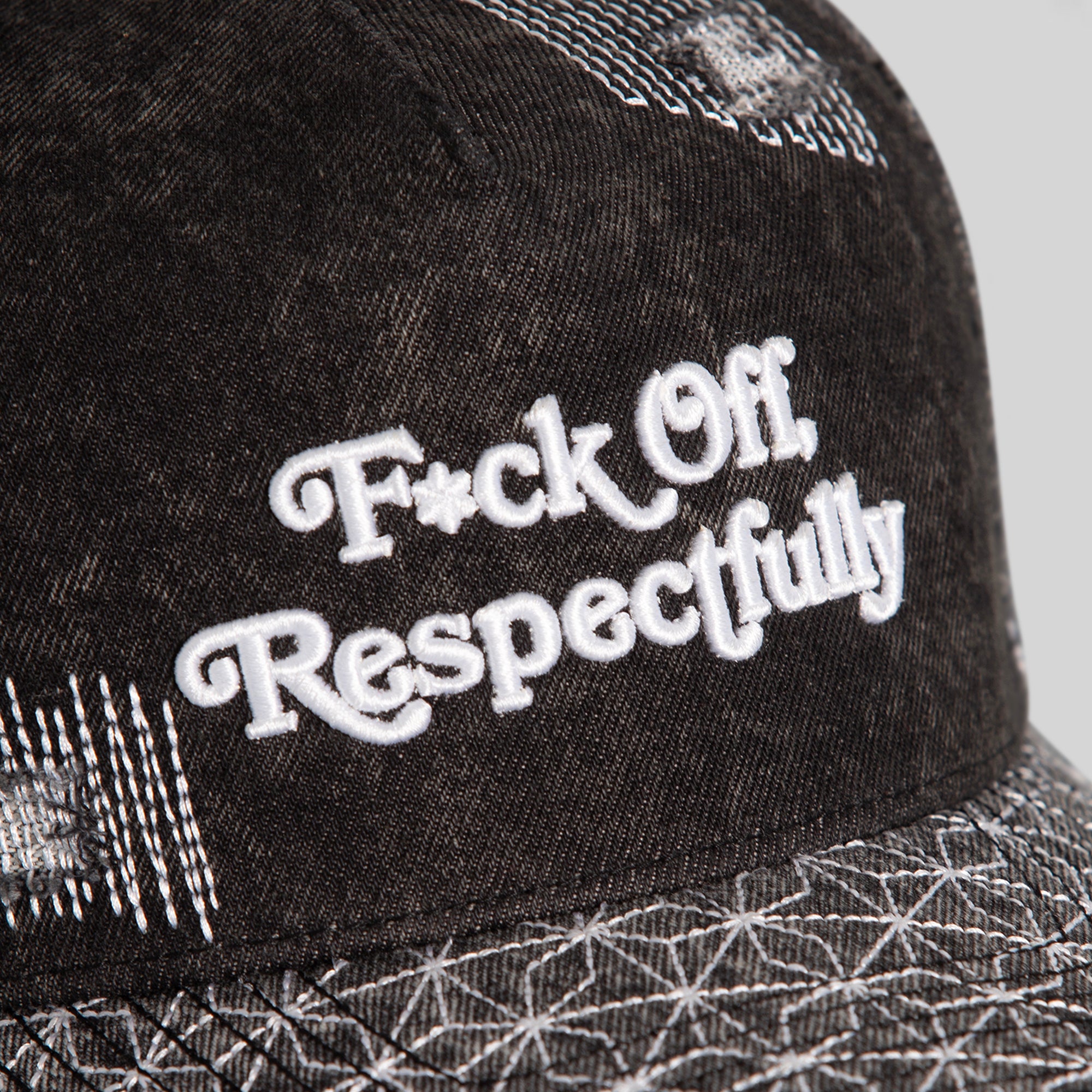 RESPECTFULY SASHIKO BLACK DENIM TRUCKER