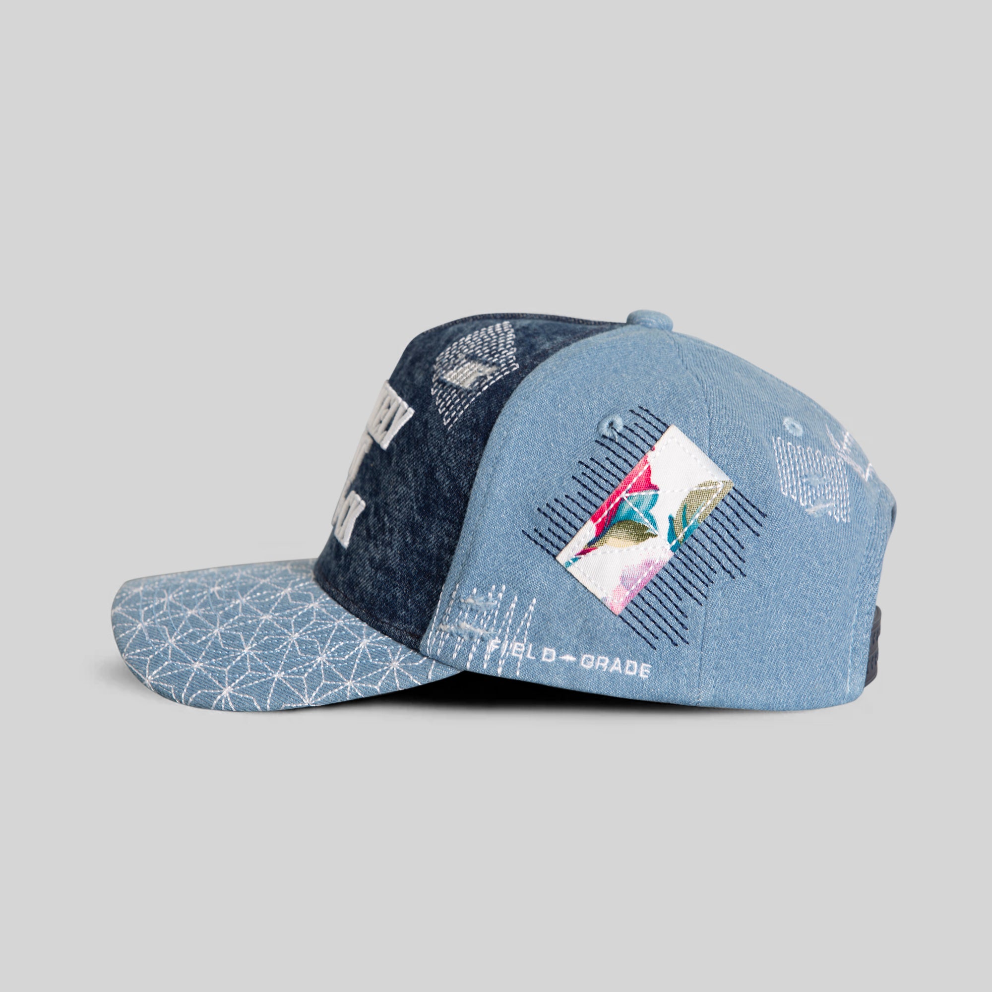 パッチワークデニムキャップ. Sashiko. MOST LIKELY SASHIKO WASHED DENIM TRUCKER