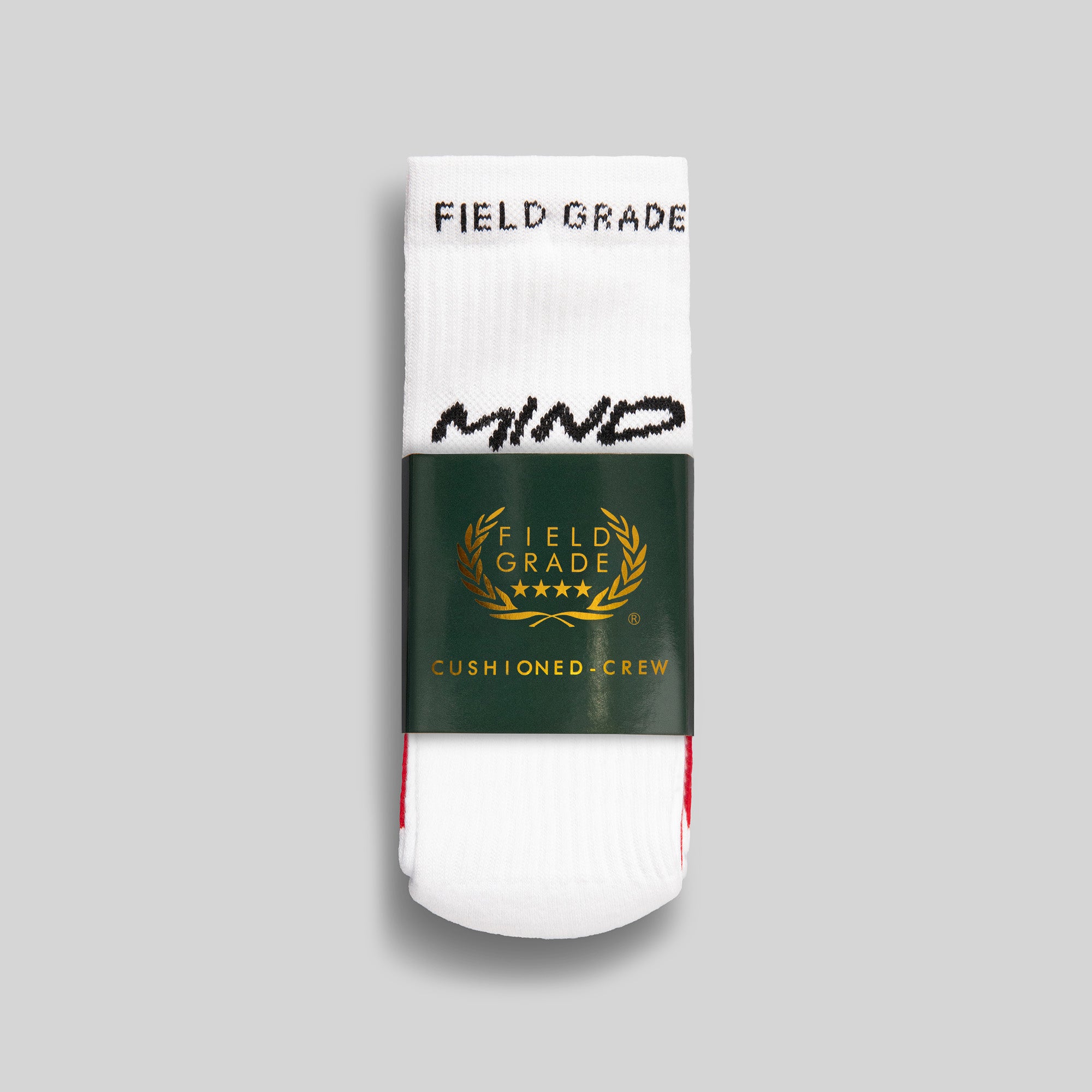 FIELD GRADE CUSHIONED CREW SOCKS - MIND YOUR BUSINESS WHITE PACK